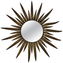 Italian Midcentury Gilt Metal Sunburst Mirror