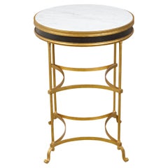 Italian Midcentury Gilt Metal Table with Marble Top and In-Curving Stretchers