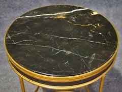 Italian Midcentury Gilt Metal Table with Marble Top Curved Stretchers