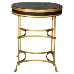 Italian Midcentury Gilt Metal Table with Marble Top Curved Stretchers