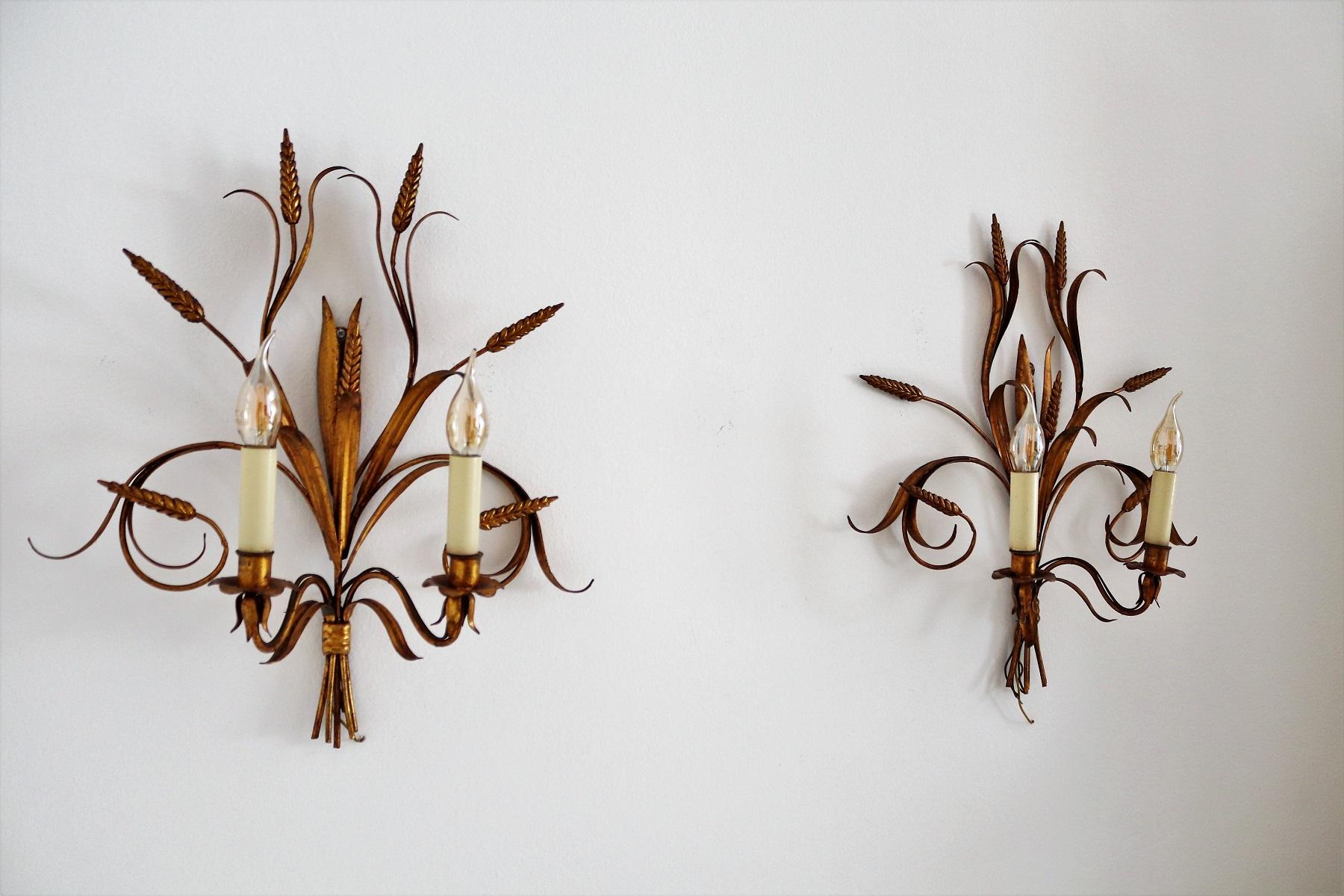Italian Midcentury Gilt Tole Wall Sconces with Wheat Sheaf, 1950s, Set of Five For Sale 4