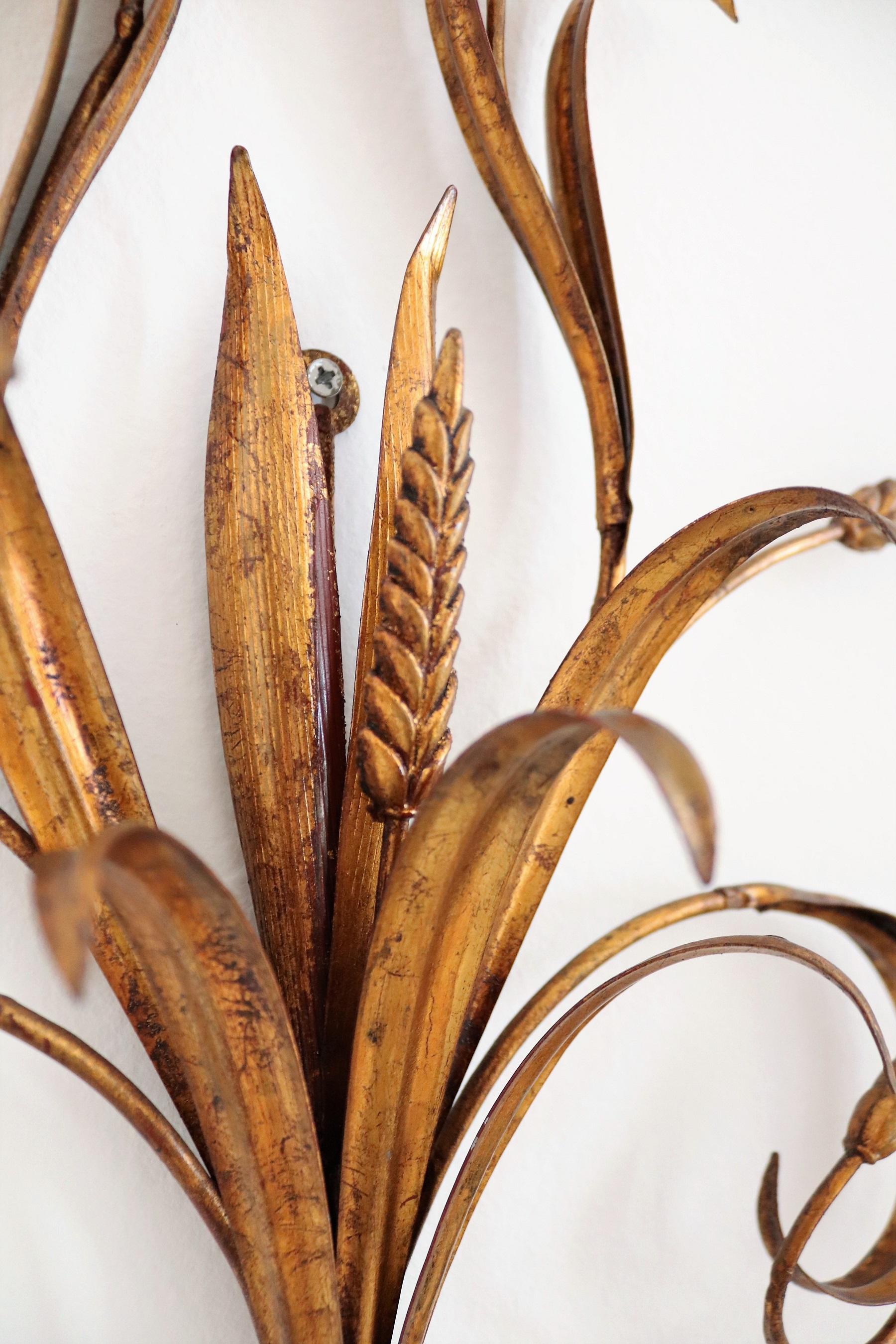 Italian Midcentury Gilt Tole Wall Sconces with Wheat Sheaf, 1950s, Set of Five For Sale 5