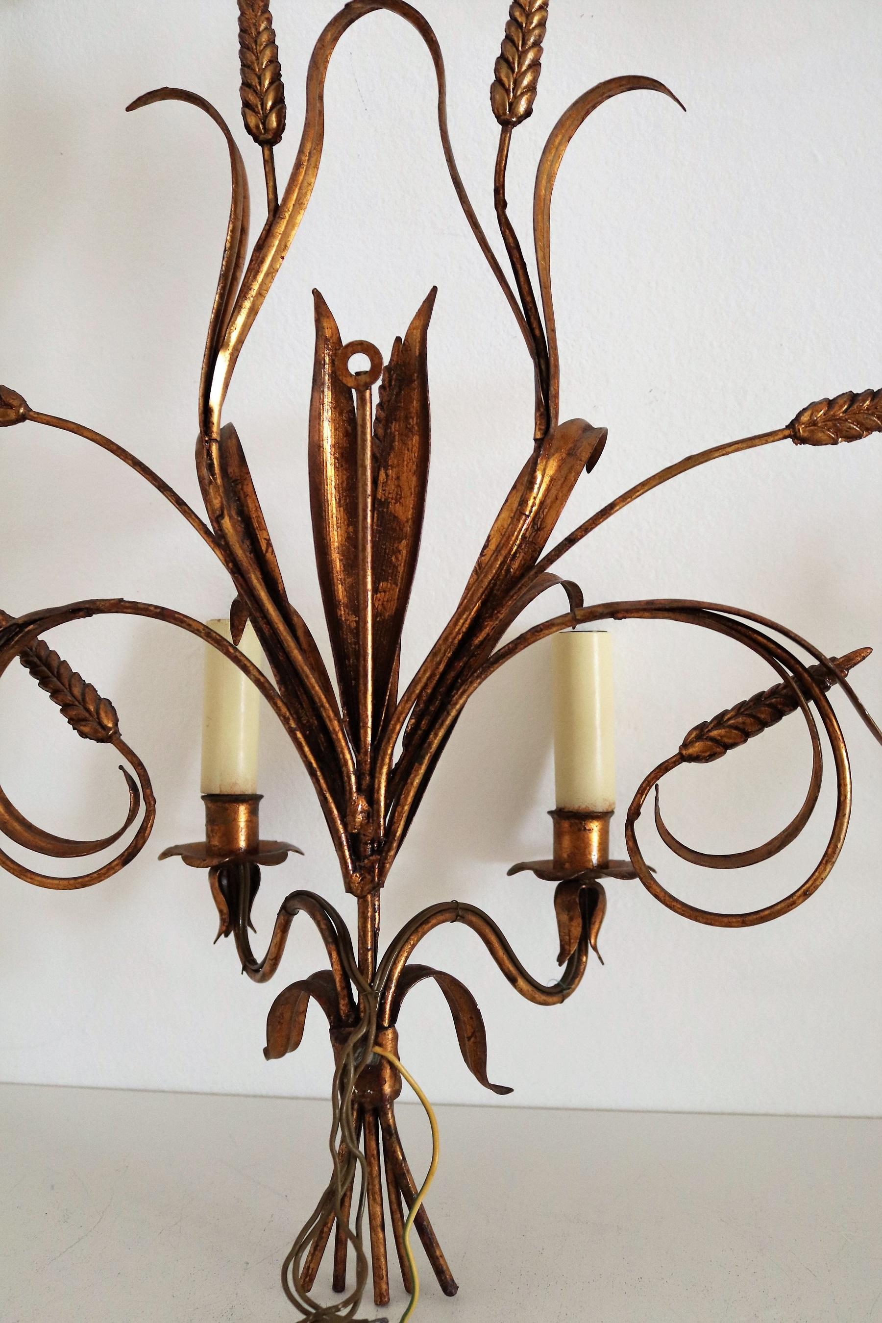 Italian Midcentury Gilt Tole Wall Sconces with Wheat Sheaf, 1950s, Set of Five For Sale 9