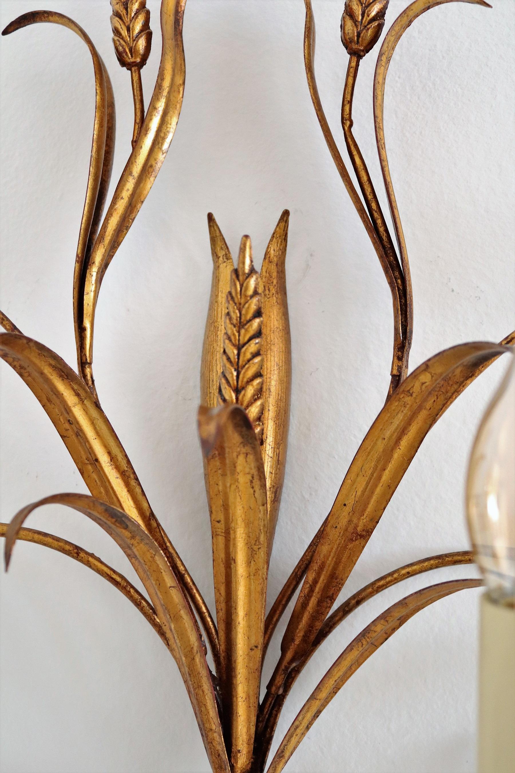 Mid-20th Century Italian Midcentury Gilt Tole Wall Sconces with Wheat Sheaf, 1950s, Set of Five For Sale