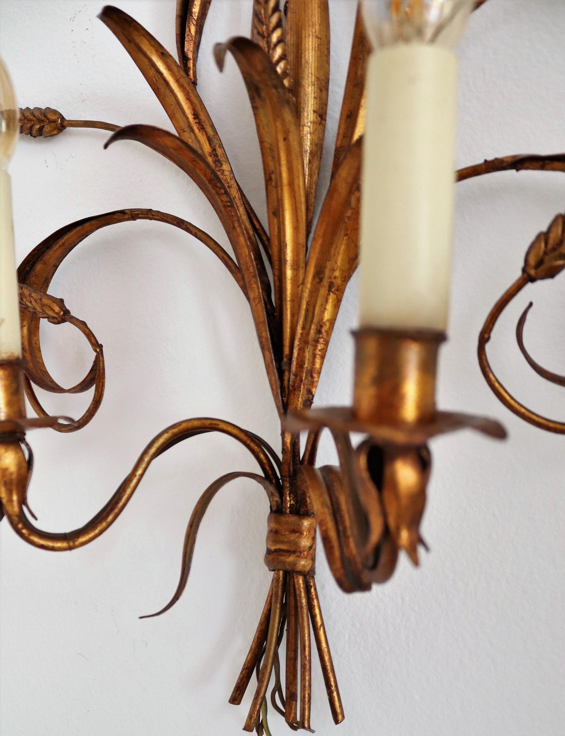 Italian Midcentury Gilt Tole Wall Sconces with Wheat Sheaf, 1950s, Set of Five For Sale 2