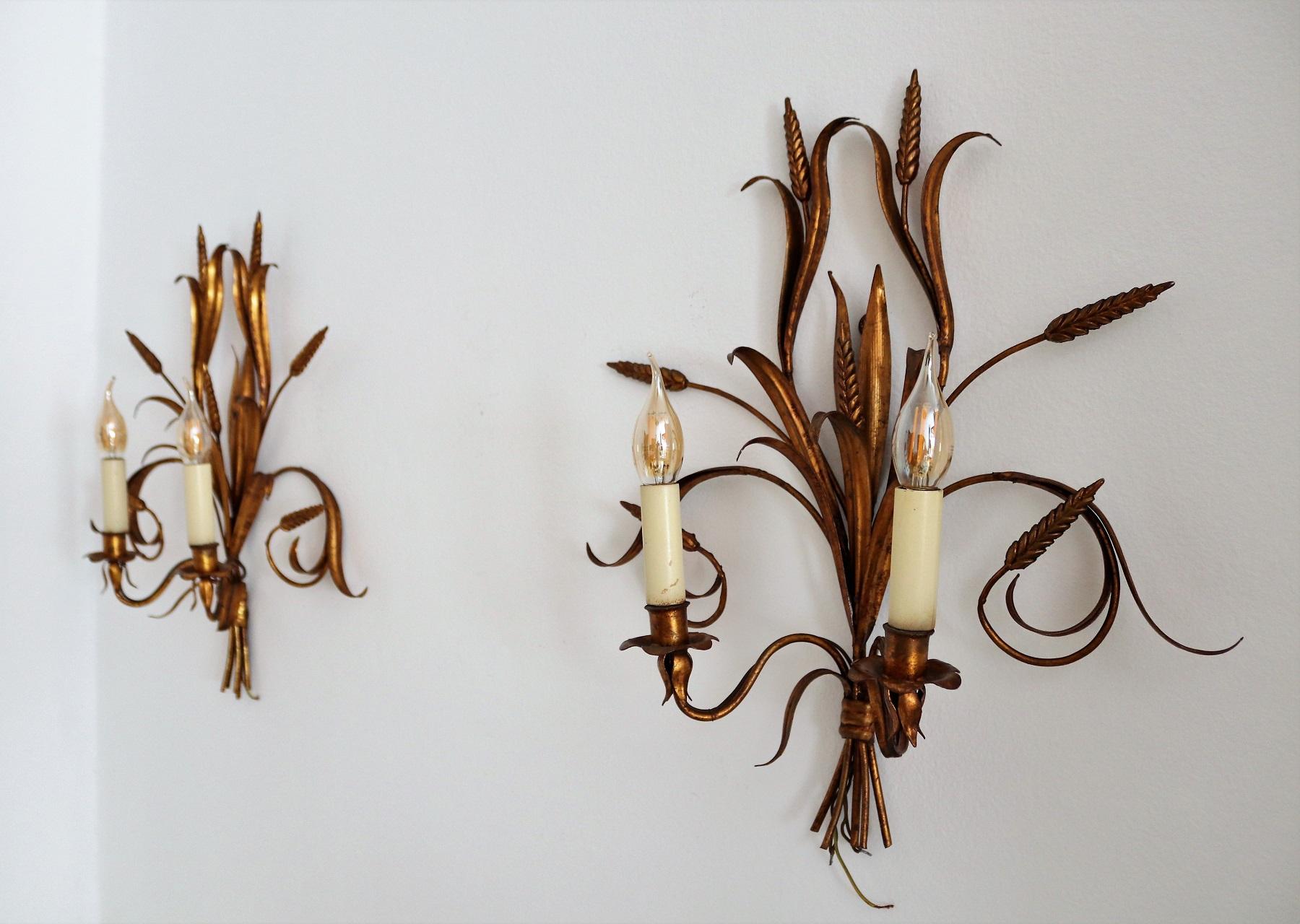 Italian Midcentury Gilt Tole Wall Sconces with Wheat Sheaf, 1950s, Set of Five For Sale 3