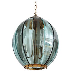 Italian Midcentury Glass and Brass Pendant by 04 Zero Quattro, 1970s Italian Midcentury Glass and Brass Pendant by 04 Zero Quattro, 1970s