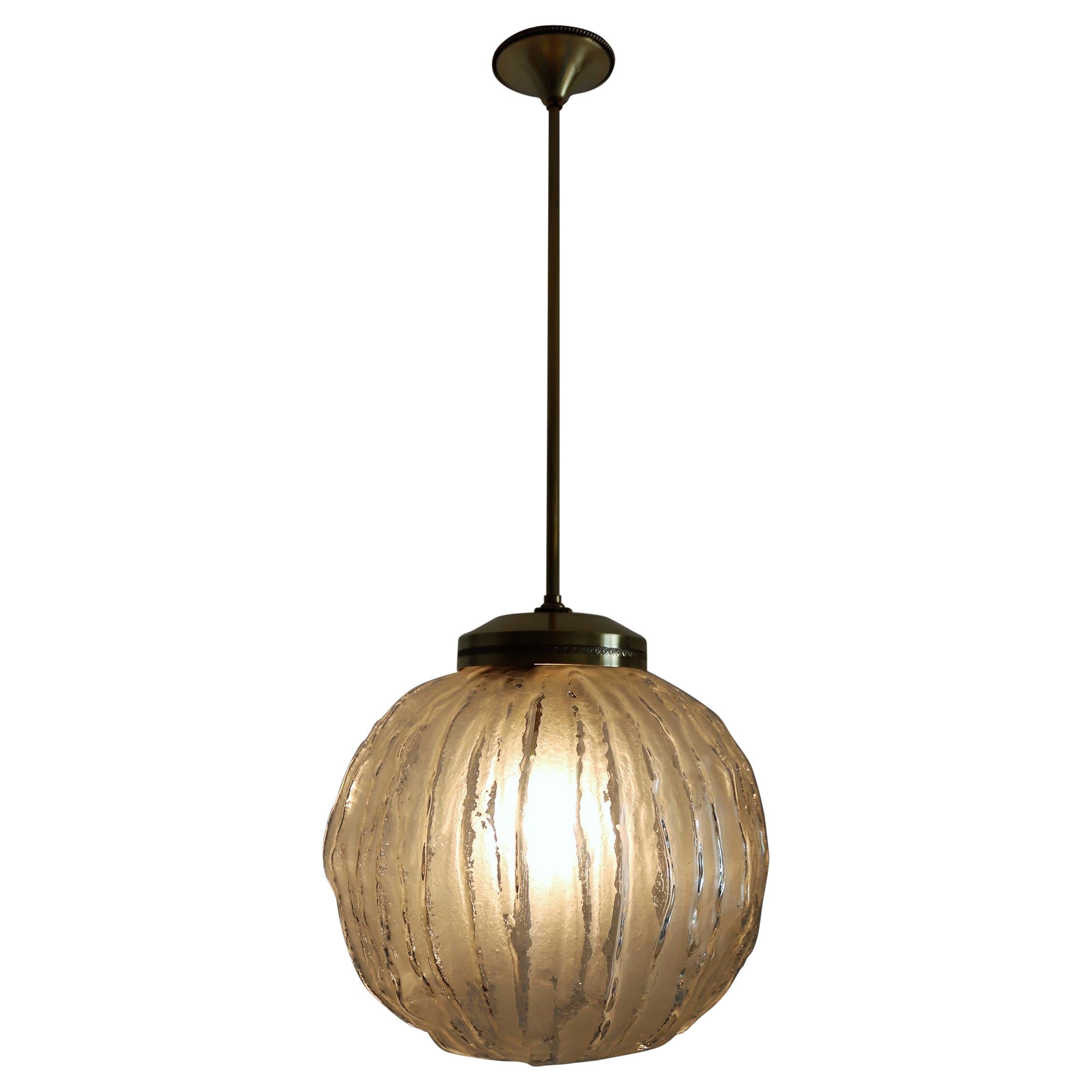 Italian Midcentury Glass und Brass Pendant Sphere, 1950s