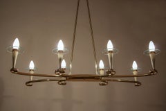 Italian Midcentury Gold and Ivory Color Eight Lights Chandelier, 1950s