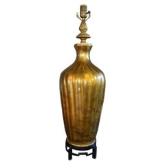 Italian Midcentury Gold Glass Lamp on Iron Base-Marbro Attributed