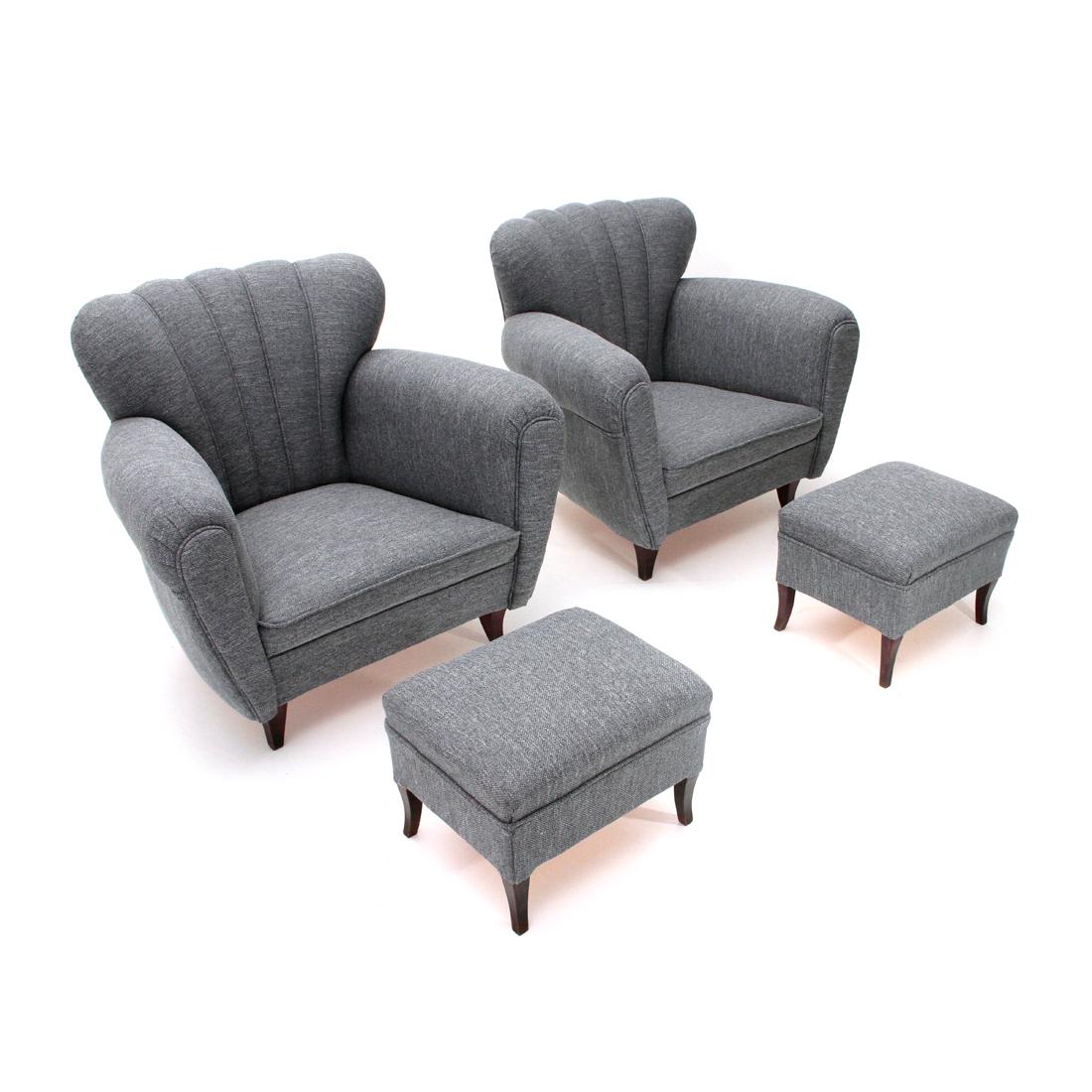 Italian Midcentury Gray Armchair with Pouf, 1950s, Set of 2 In Good Condition In Savona, IT