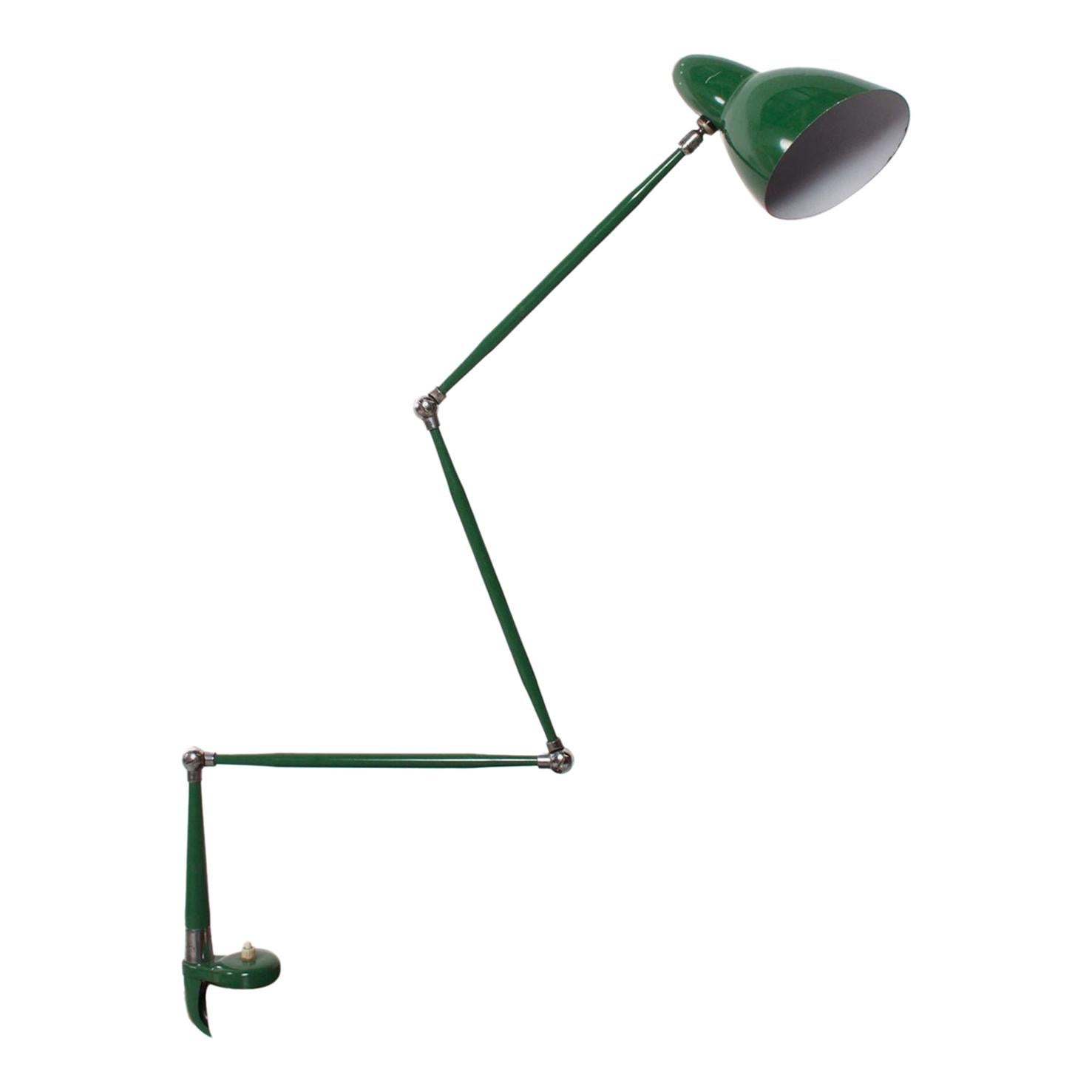 Italian Midcentury Green Adjustable Clamp Task Desk Lamp Stilnovo Style, 1950s