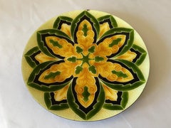 Italian Mid-Century Green and Gold Mandala Enameled Copper Round Vide Poche Tray