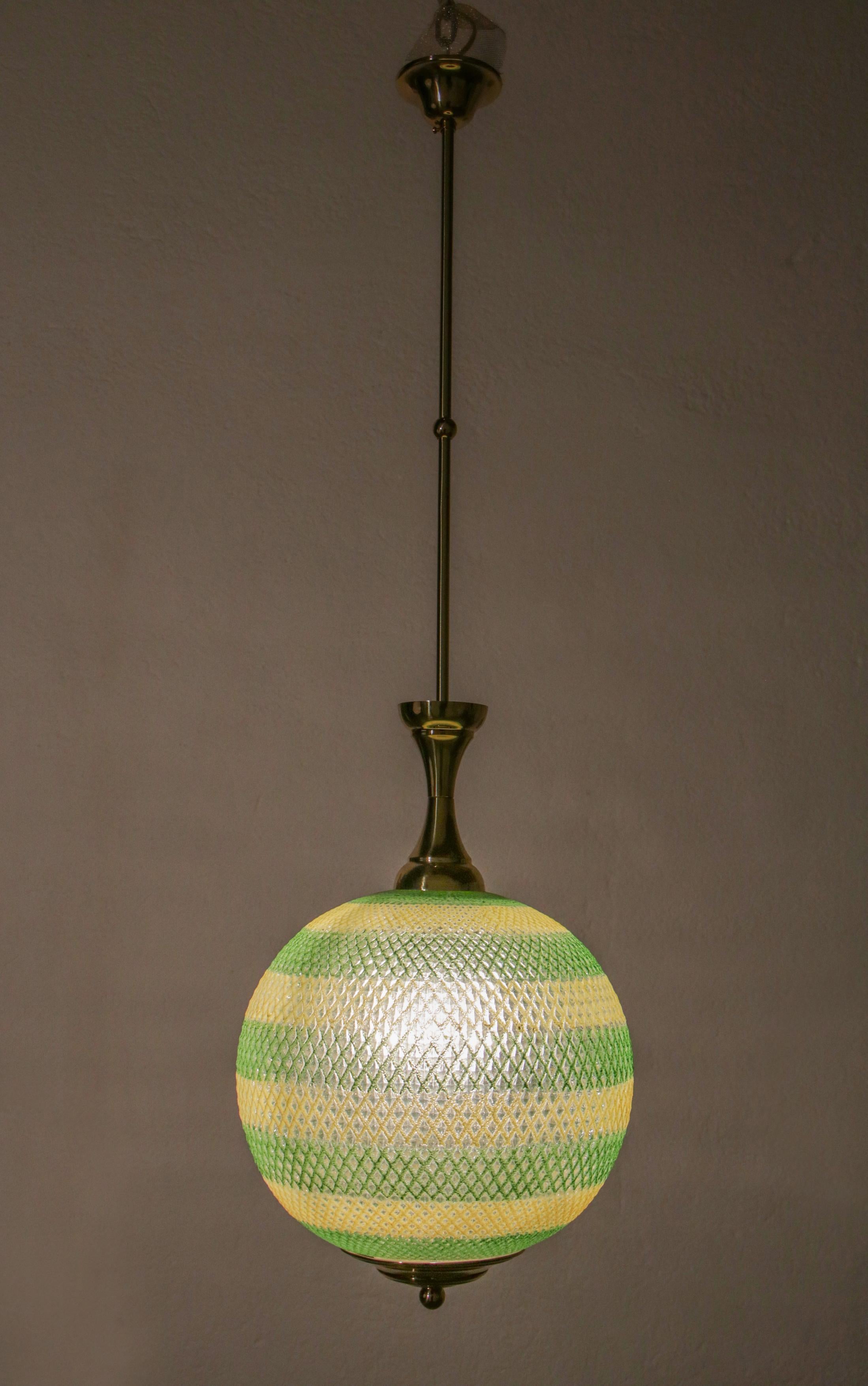 Italian Midcentury Green and Yellow Glass Pendant Lamp, 1960s 6