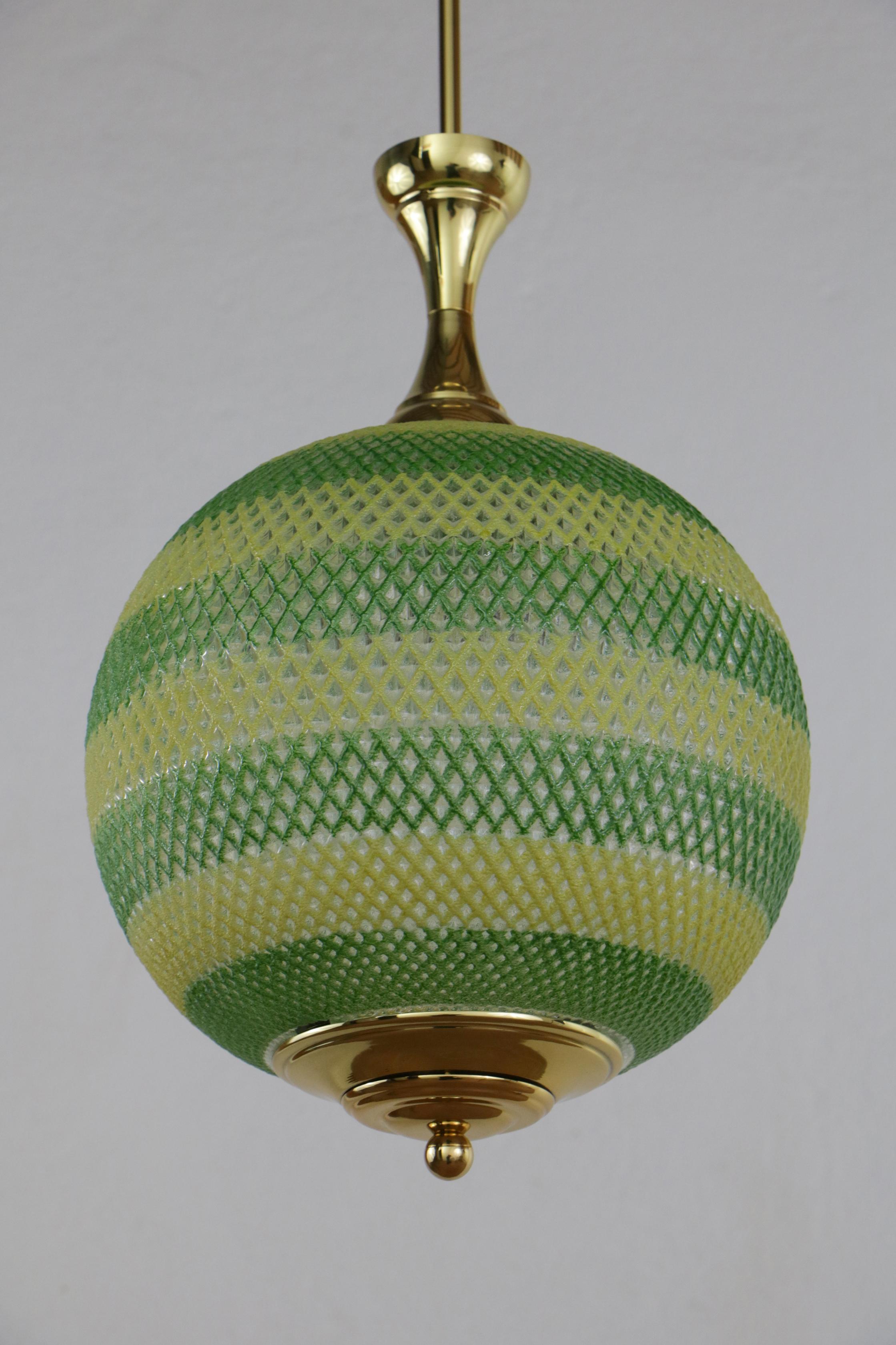 Mid-Century Modern Italian Midcentury Green and Yellow Glass Pendant Lamp, 1960s