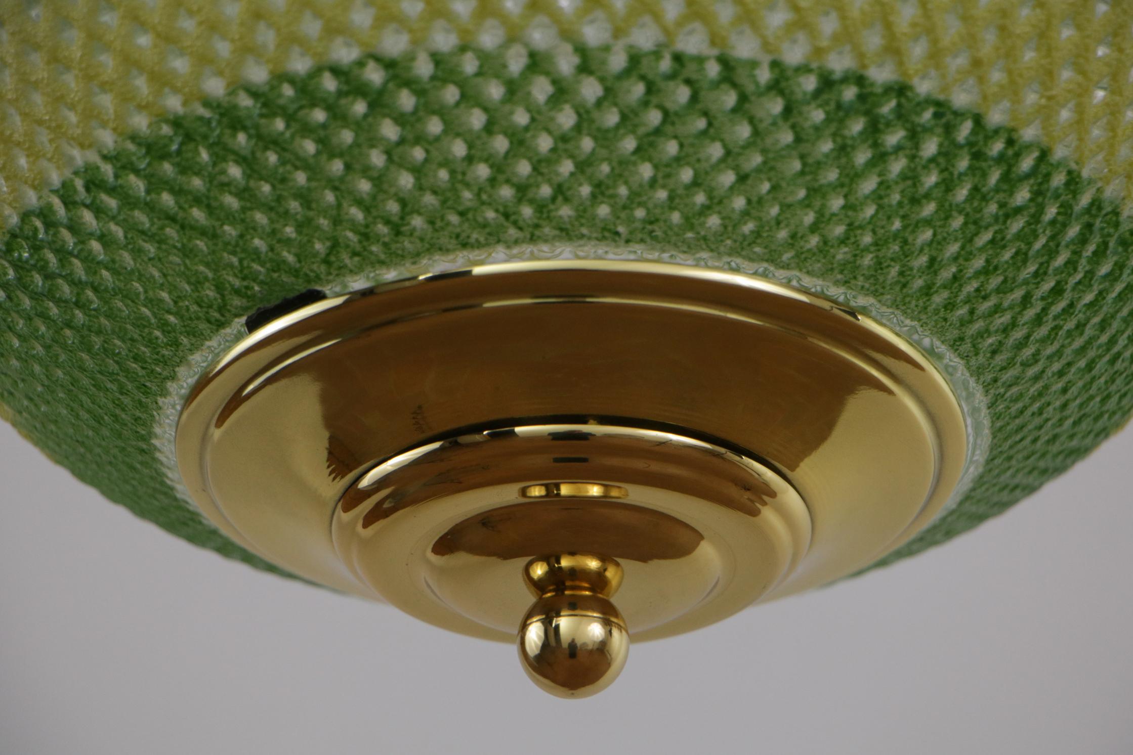Mid-20th Century Italian Midcentury Green and Yellow Glass Pendant Lamp, 1960s