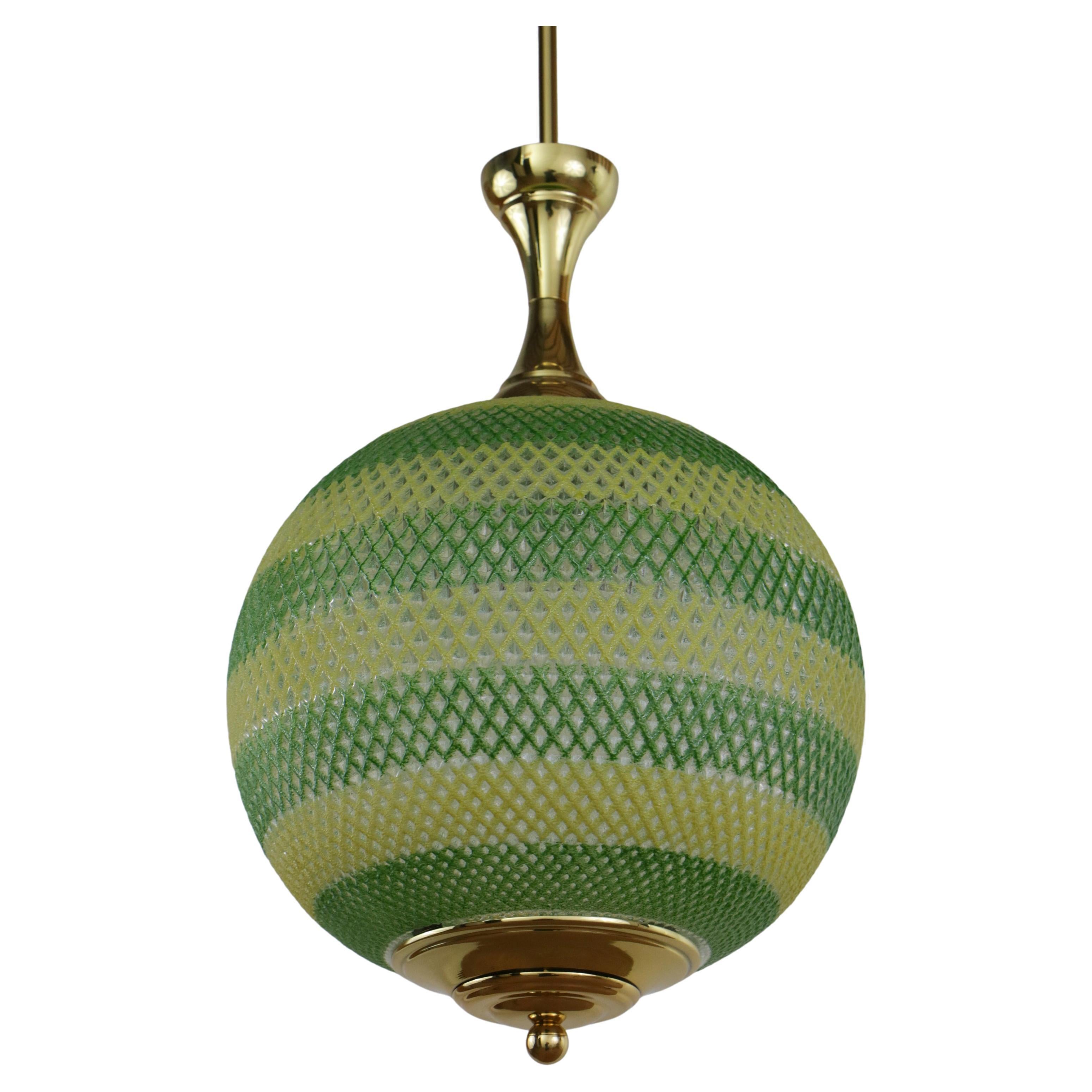 Italian Midcentury Green and Yellow Glass Pendant Lamp, 1960s