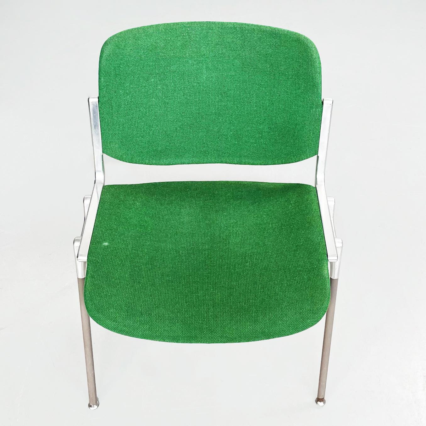 Milieu du XXe siècle Chaise italienne du milieu du siècle DSC en tissu et aluminium vert Piretti Anonima Castelli, 1965
