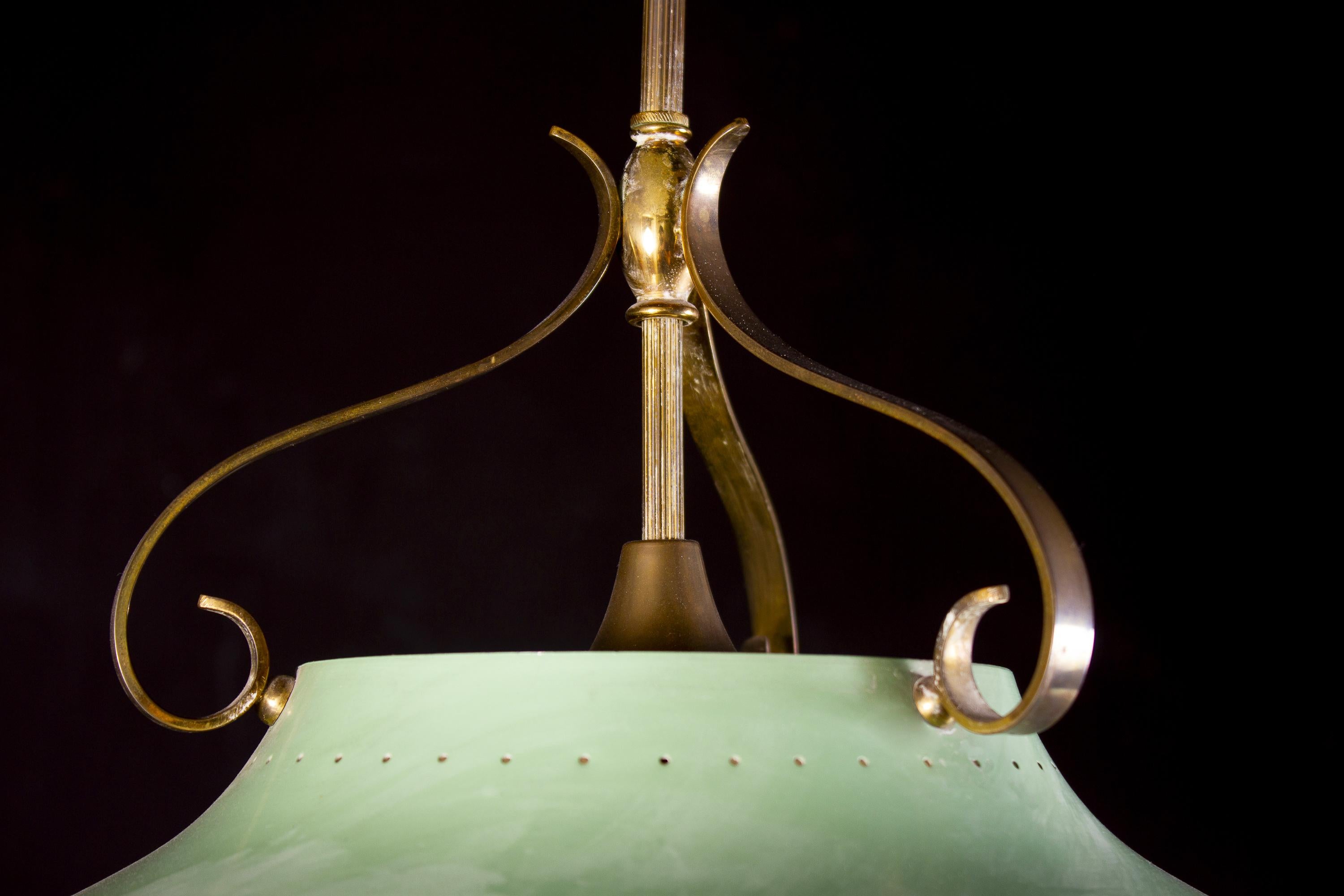 Mid-20th Century Italian Midcentury Green Pendant with Murano Glass, 1950s