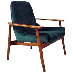 Italian Midcentury Green Velvet and Wood Armchair in Style of G. Radice, 1950s