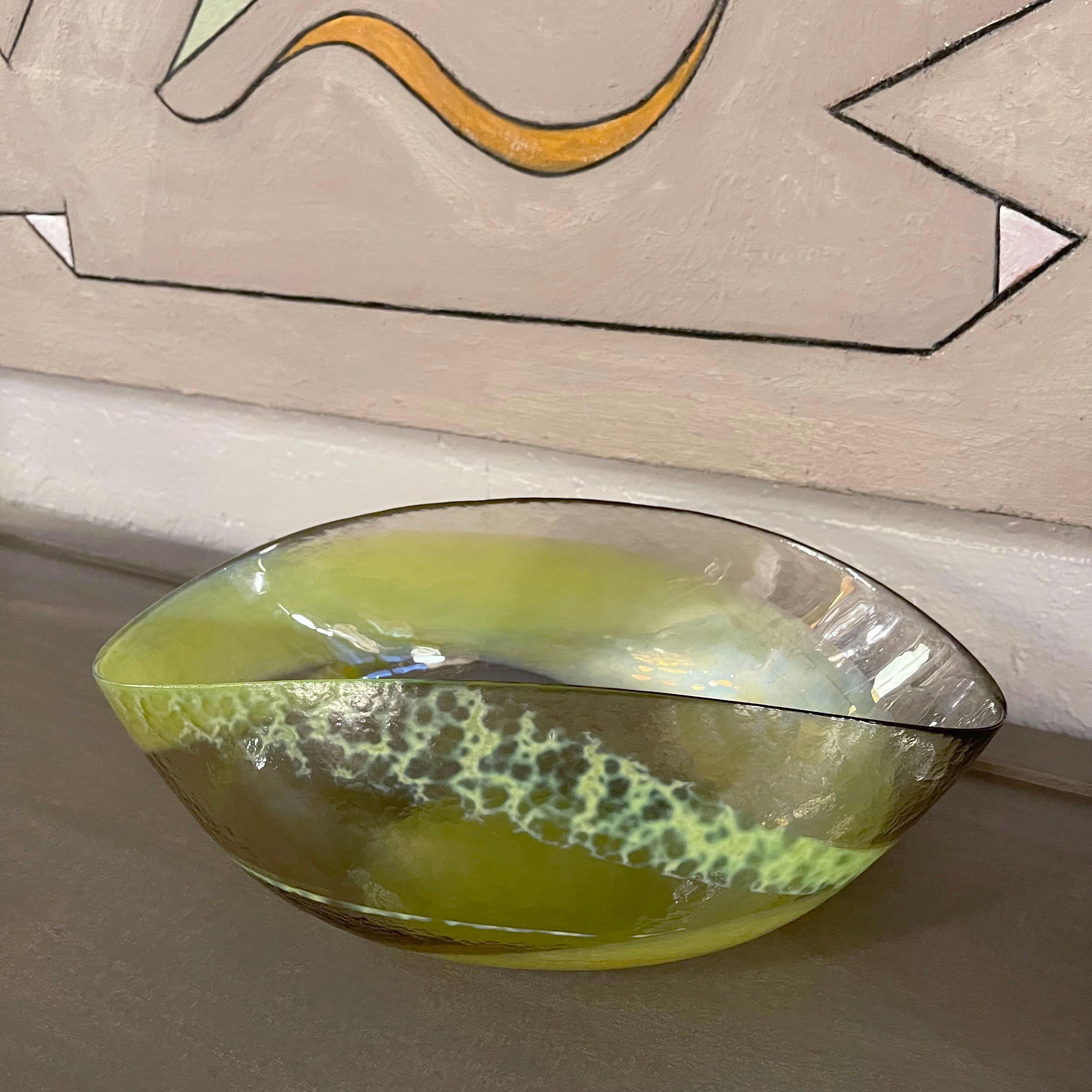 Mid-Century Modern Italian Midcentury Hand-blown Folded Studio Art Glass Bowl