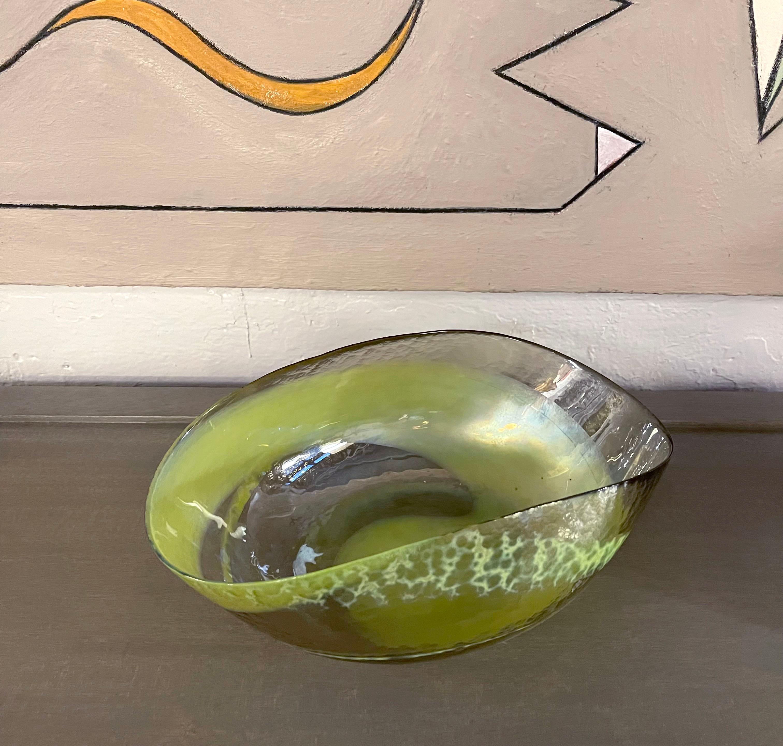 20th Century Italian Midcentury Hand-blown Folded Studio Art Glass Bowl