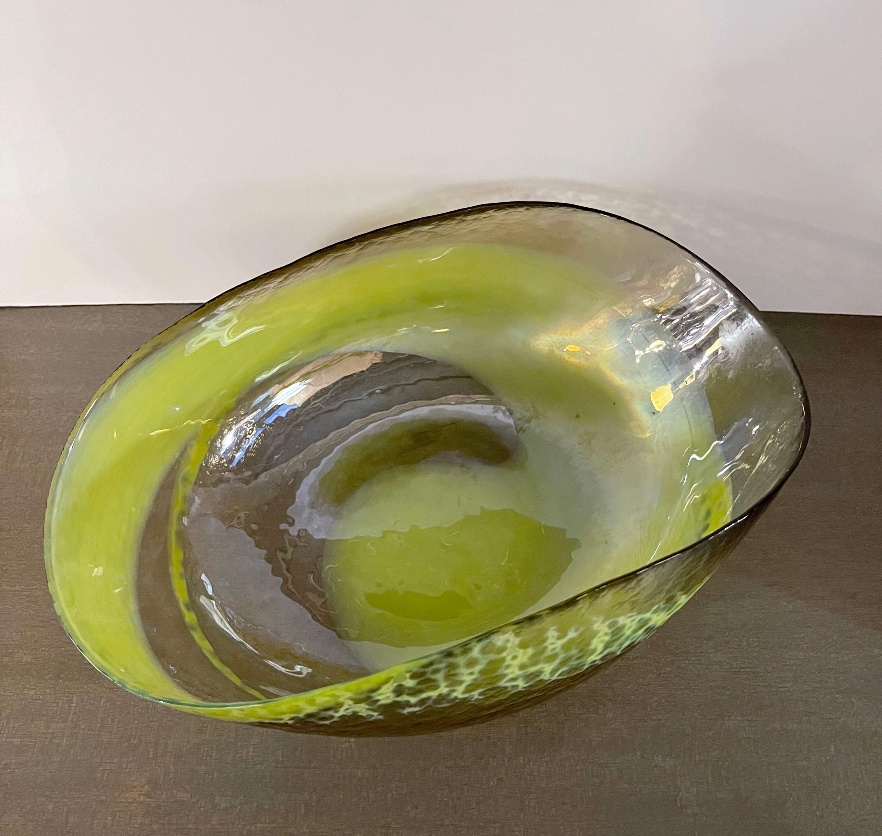 Italian Midcentury Hand-blown Folded Studio Art Glass Bowl 1