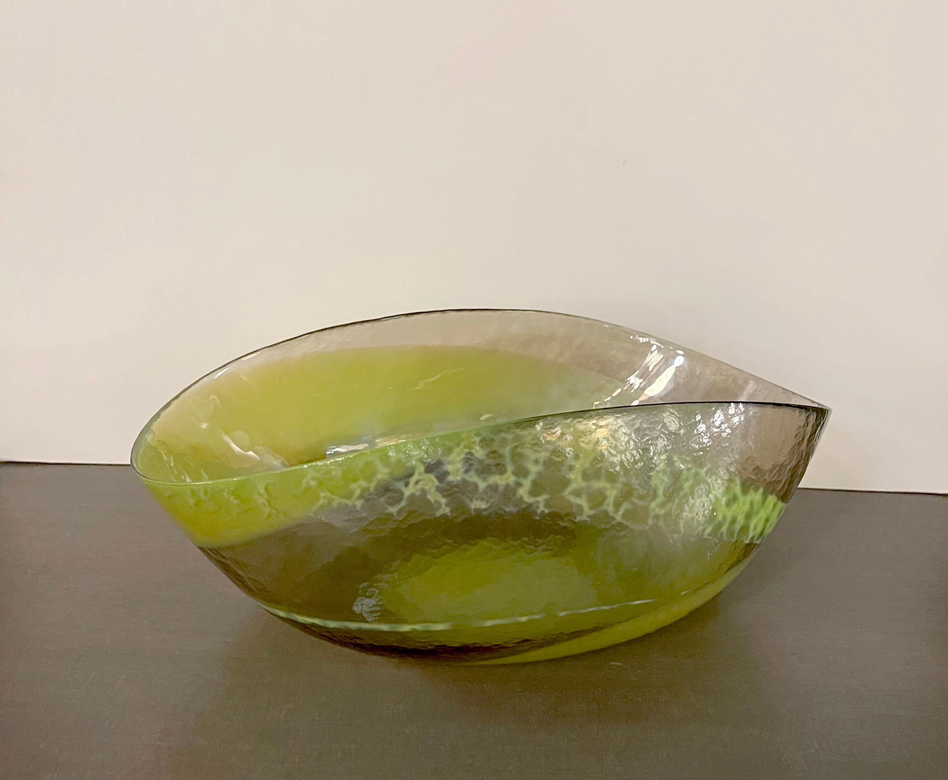Italian Midcentury Hand-blown Folded Studio Art Glass Bowl 2