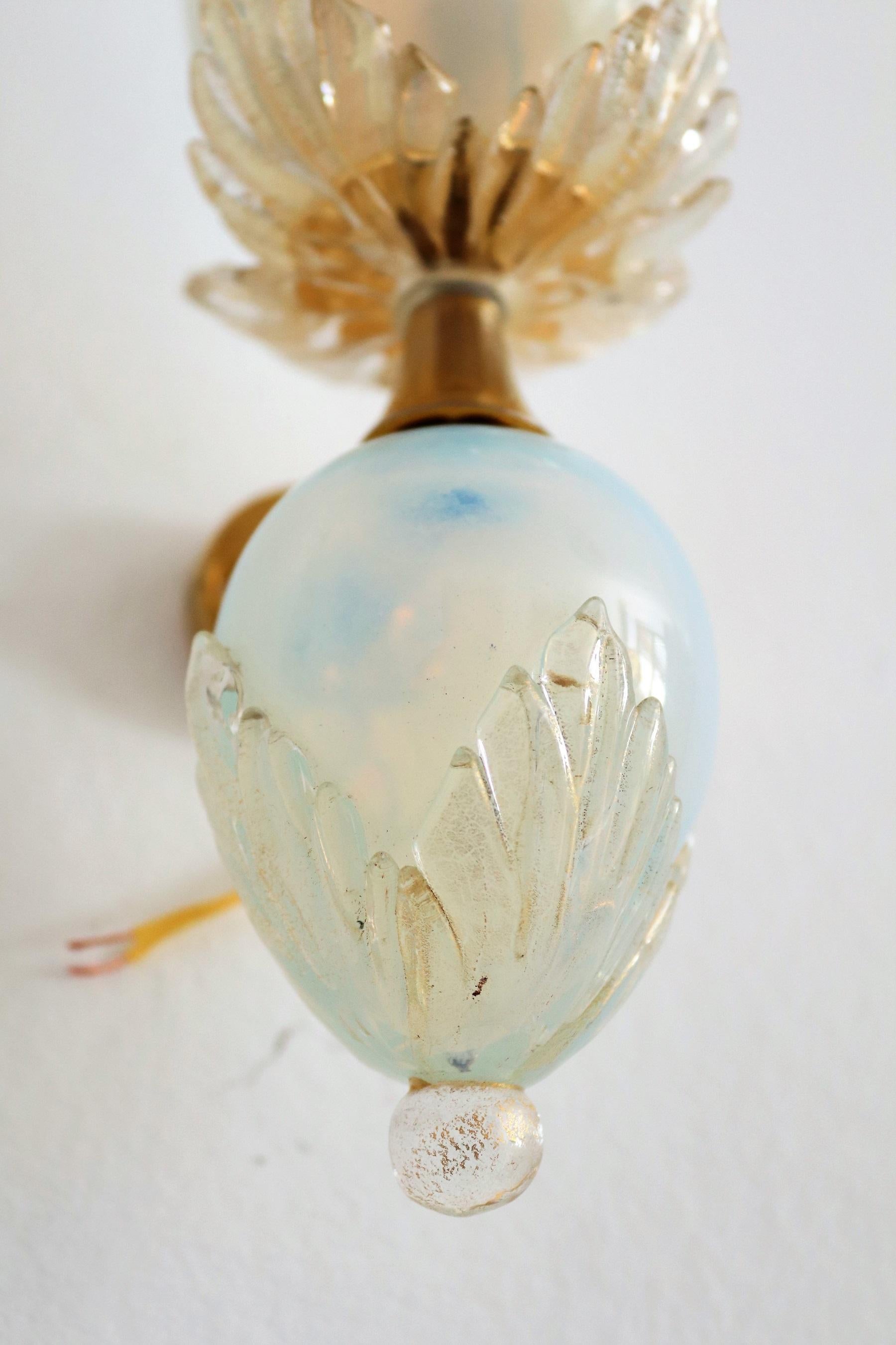 Italian Midcentury Handcrafted Opaline Murano Glass Wall Sconces by Venini 1970s 3