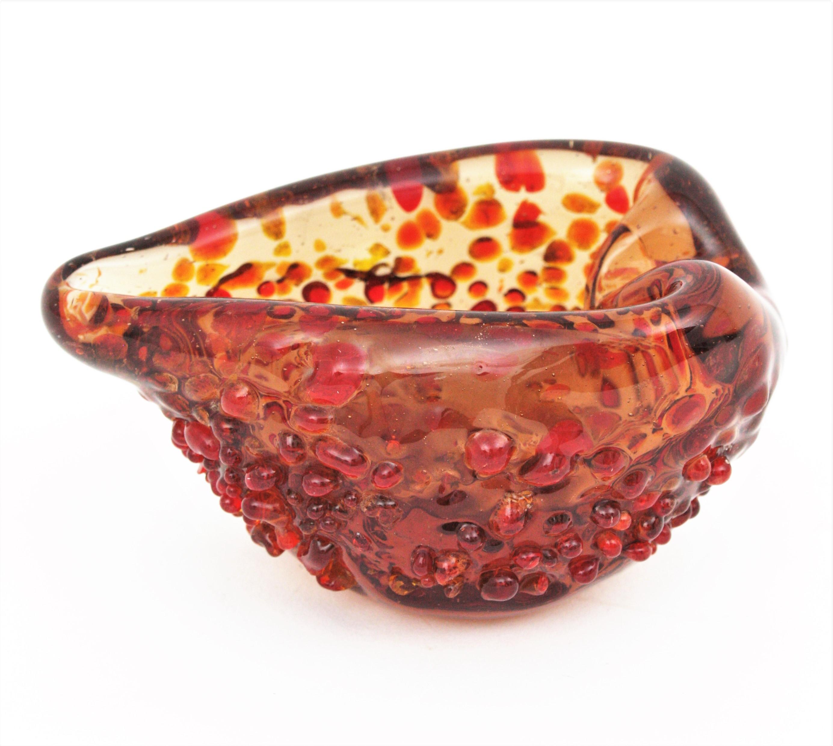 Hand-Crafted Italian Midcentury Heart Shaped Murrina Applied Murano Glass Bowl or Ashtray