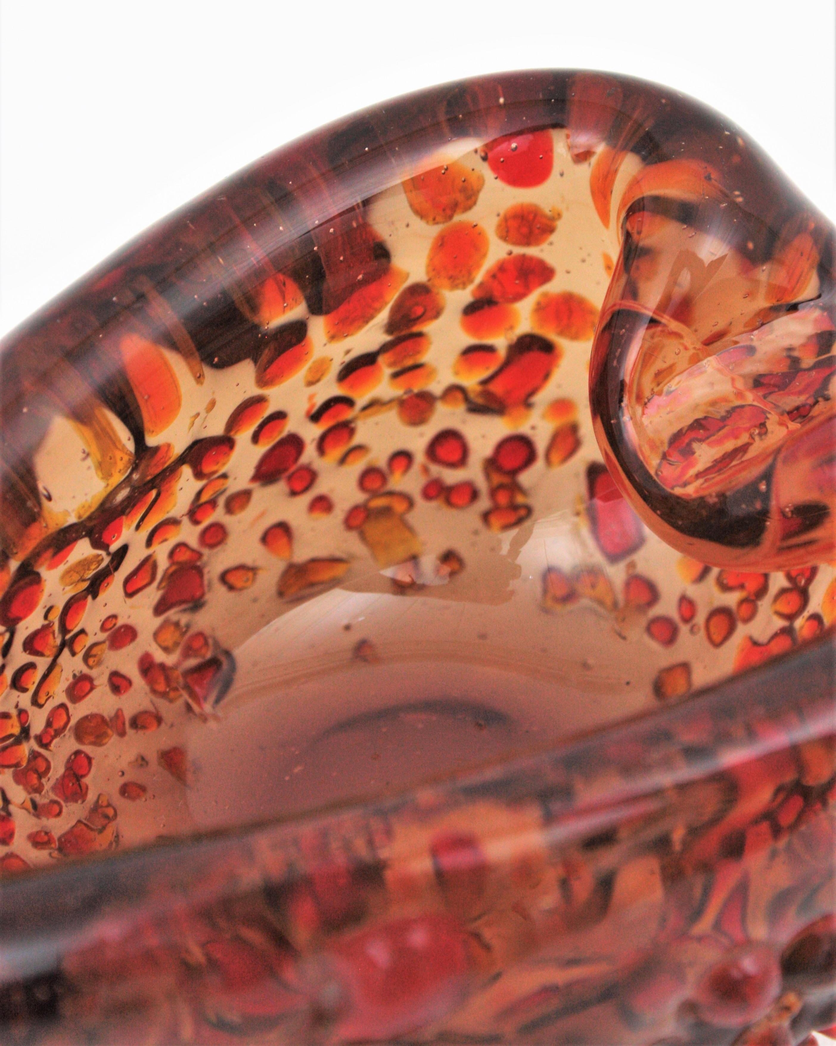 20th Century Italian Midcentury Heart Shaped Murrina Applied Murano Glass Bowl or Ashtray