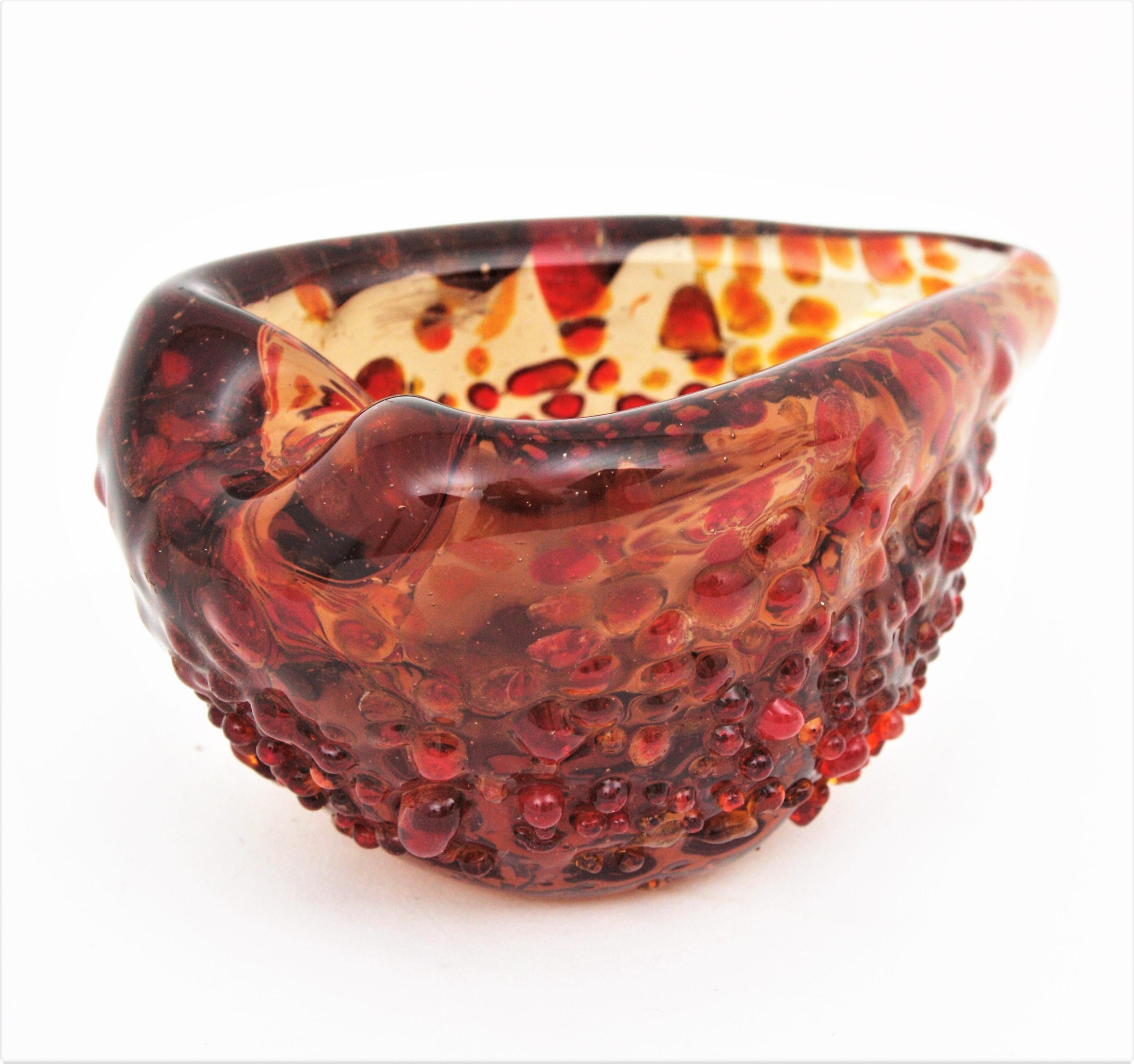 Murrine Italian Midcentury Heart Shaped Murrina Applied Murano Glass Bowl or Ashtray