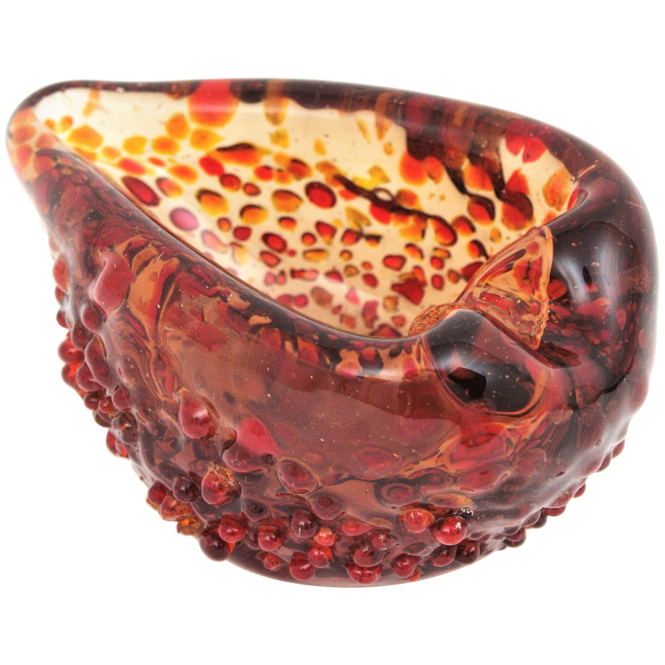 Italian Midcentury Heart Shaped Murrina Applied Murano Glass Bowl or Ashtray