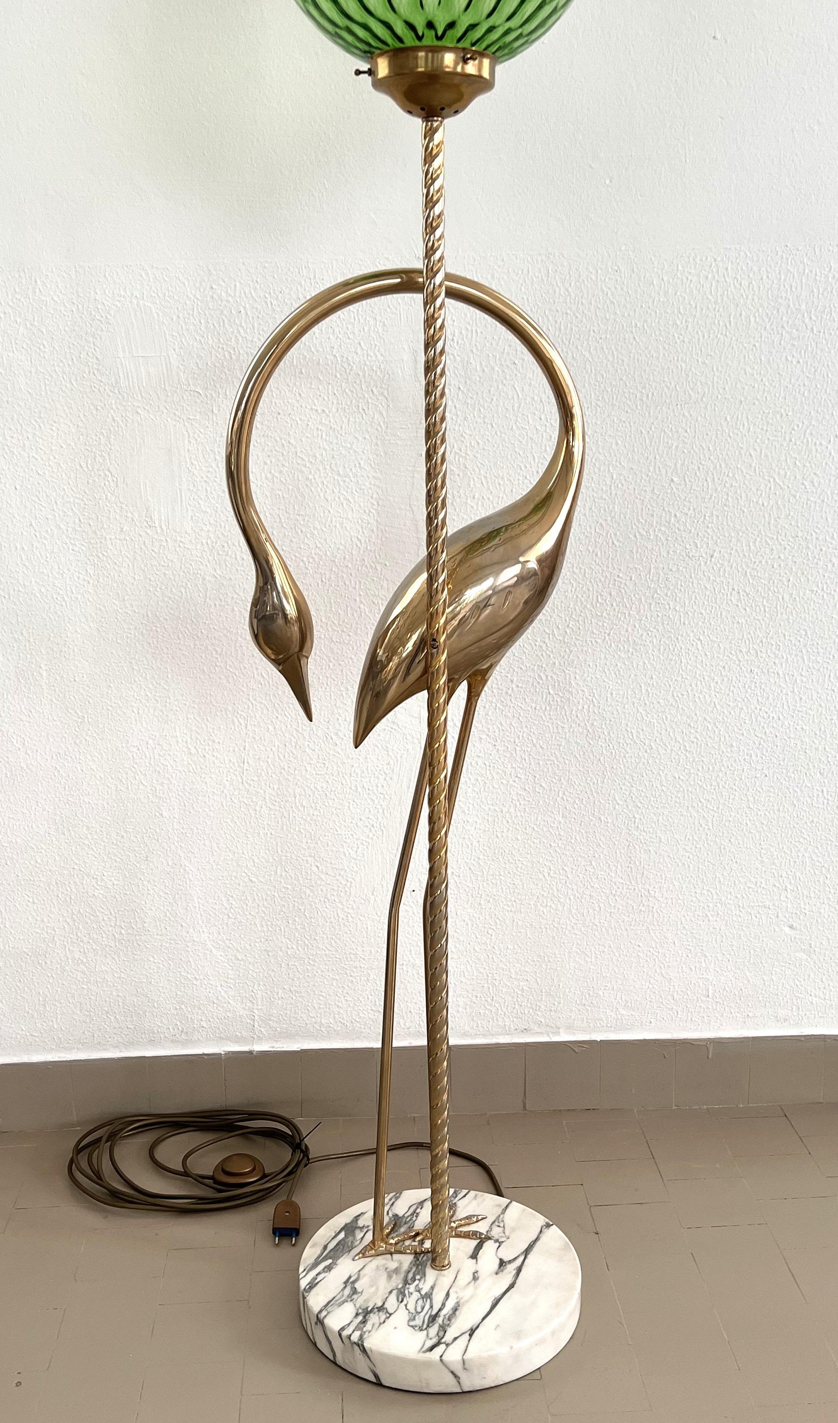 Italian Midcentury Heron Sculptured Floor Lamp with Murano Glass Sphere, 1970s 3