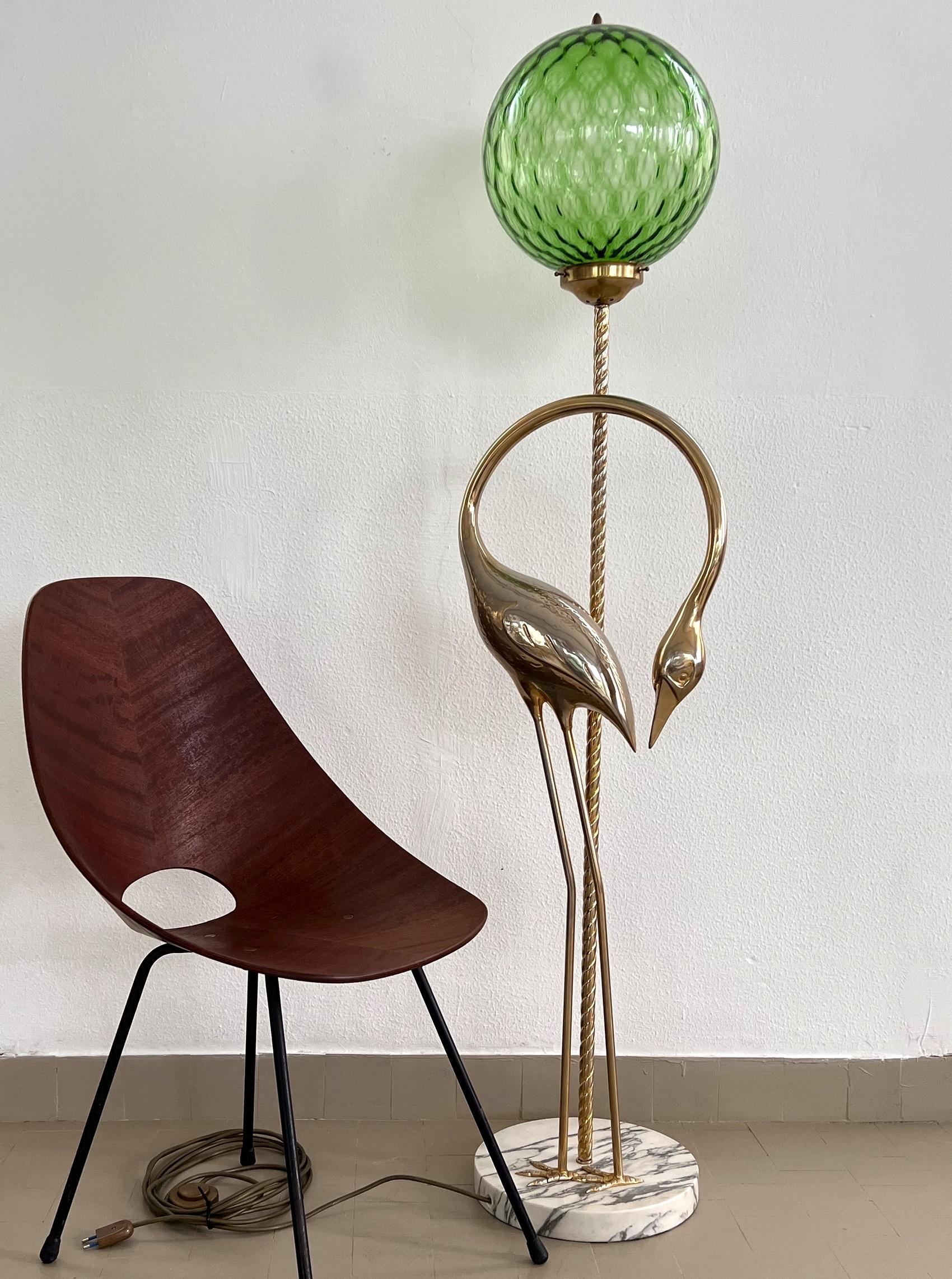 Italian Midcentury Heron Sculptured Floor Lamp with Murano Glass Sphere, 1970s 9