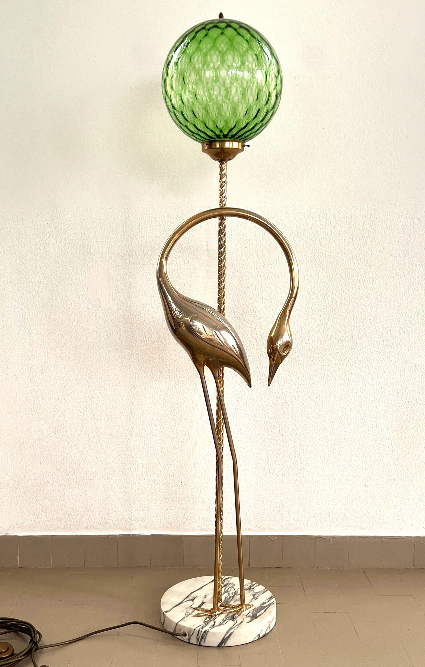 Mid-Century Modern Italian Midcentury Heron Sculptured Floor Lamp with Murano Glass Sphere, 1970s