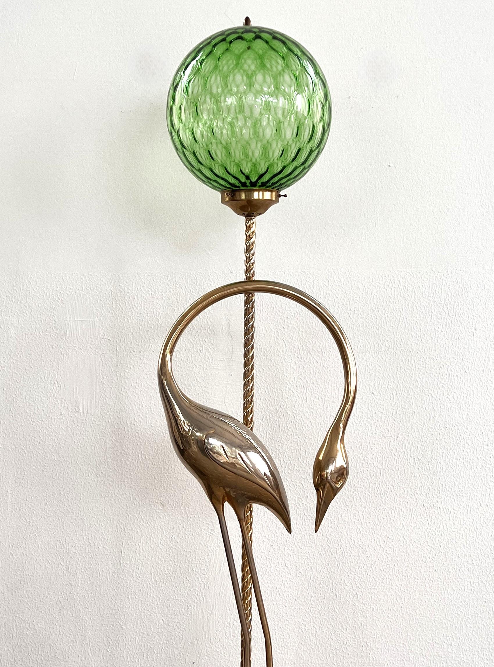 Hand-Crafted Italian Midcentury Heron Sculptured Floor Lamp with Murano Glass Sphere, 1970s