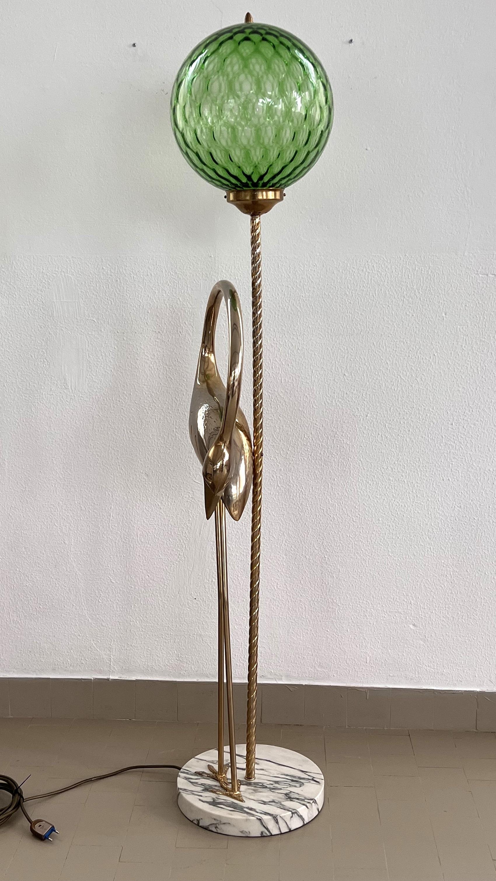 Italian Midcentury Heron Sculptured Floor Lamp with Murano Glass Sphere, 1970s 2