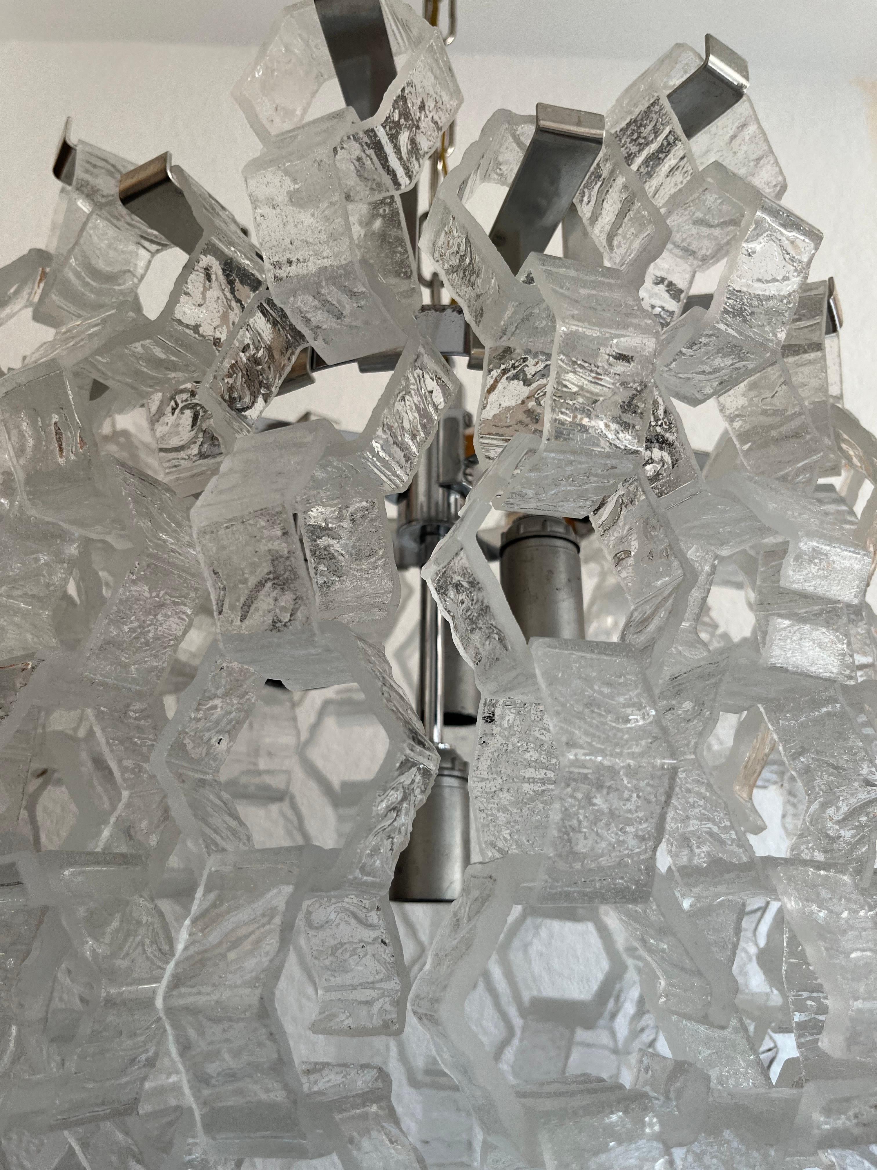 Italian Midcentury Hexagon Interconnected Murano Chandelier, 1970's In Good Condition For Sale In Badajoz, Badajoz