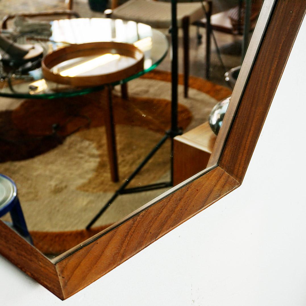 Mid-20th Century Italian Midcentury Hexagon Teak and Rope Wall Mirror