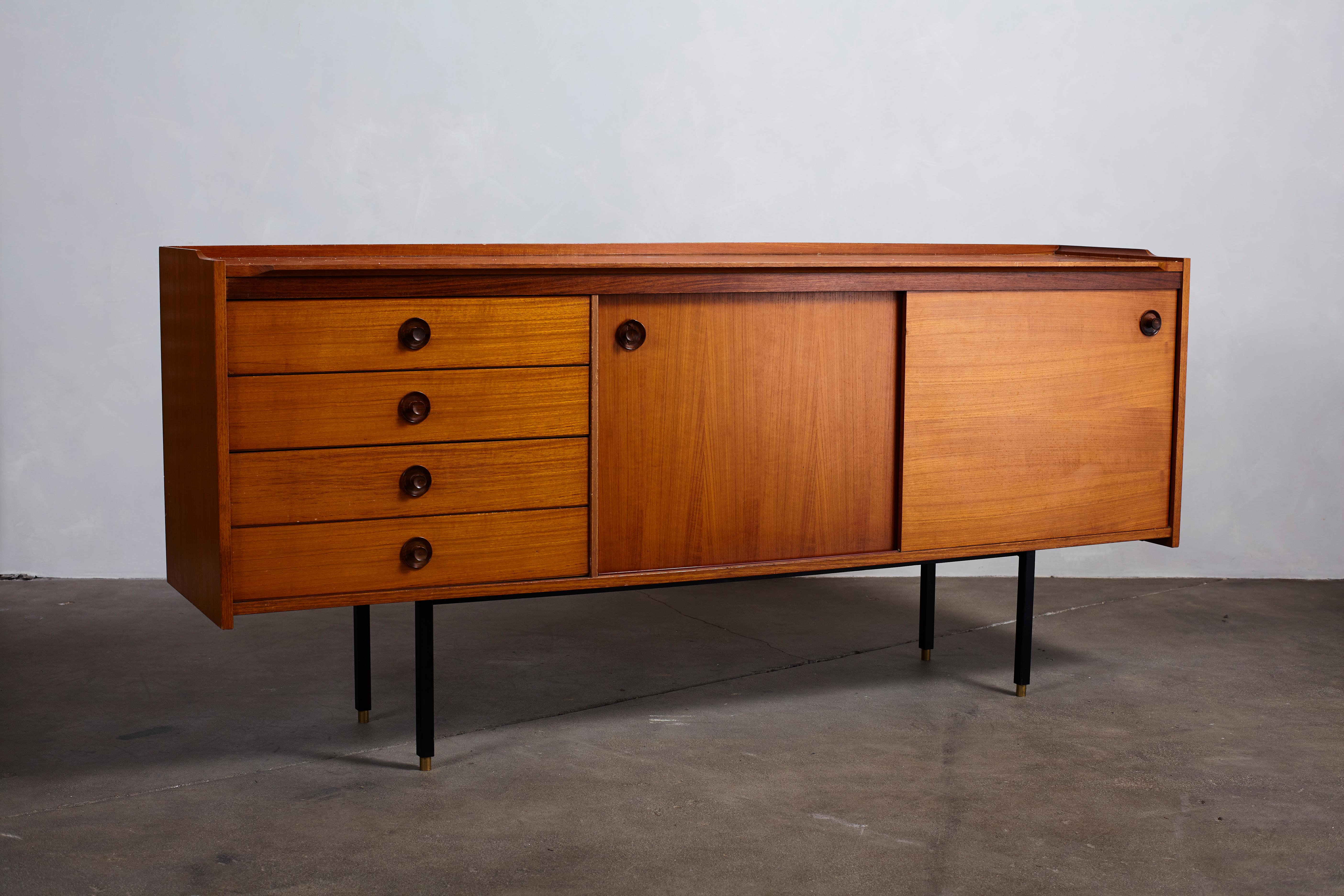Italian Midcentury Ico Parisi Style Credenza with Four Drawers and Two Doors In Good Condition In Los Angeles, CA