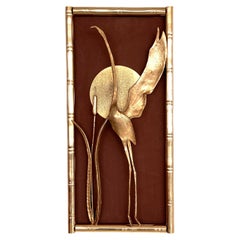 Italian Midcentury Illuminated Wall Art Frame in the shape of a Golden Heron