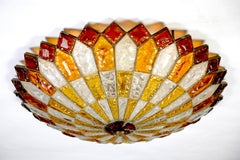 Italian Midcentury Iron and Multicolor Murano Glass Ceiling light or Flush Mount