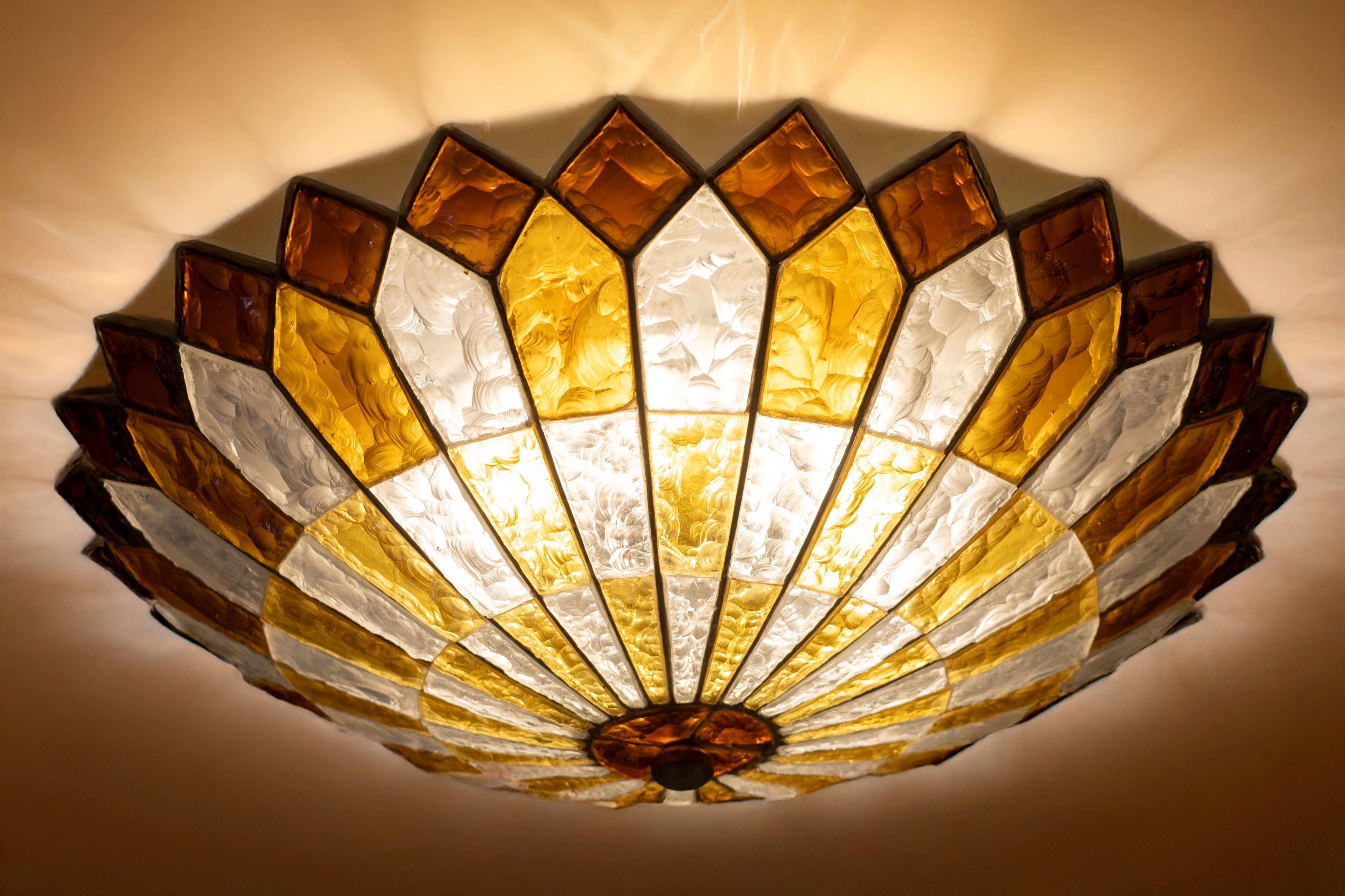 Mid-Century Modern Italian Midcentury Iron and Multicolor Murano Glass Ceiling light or Flush Mount For Sale
