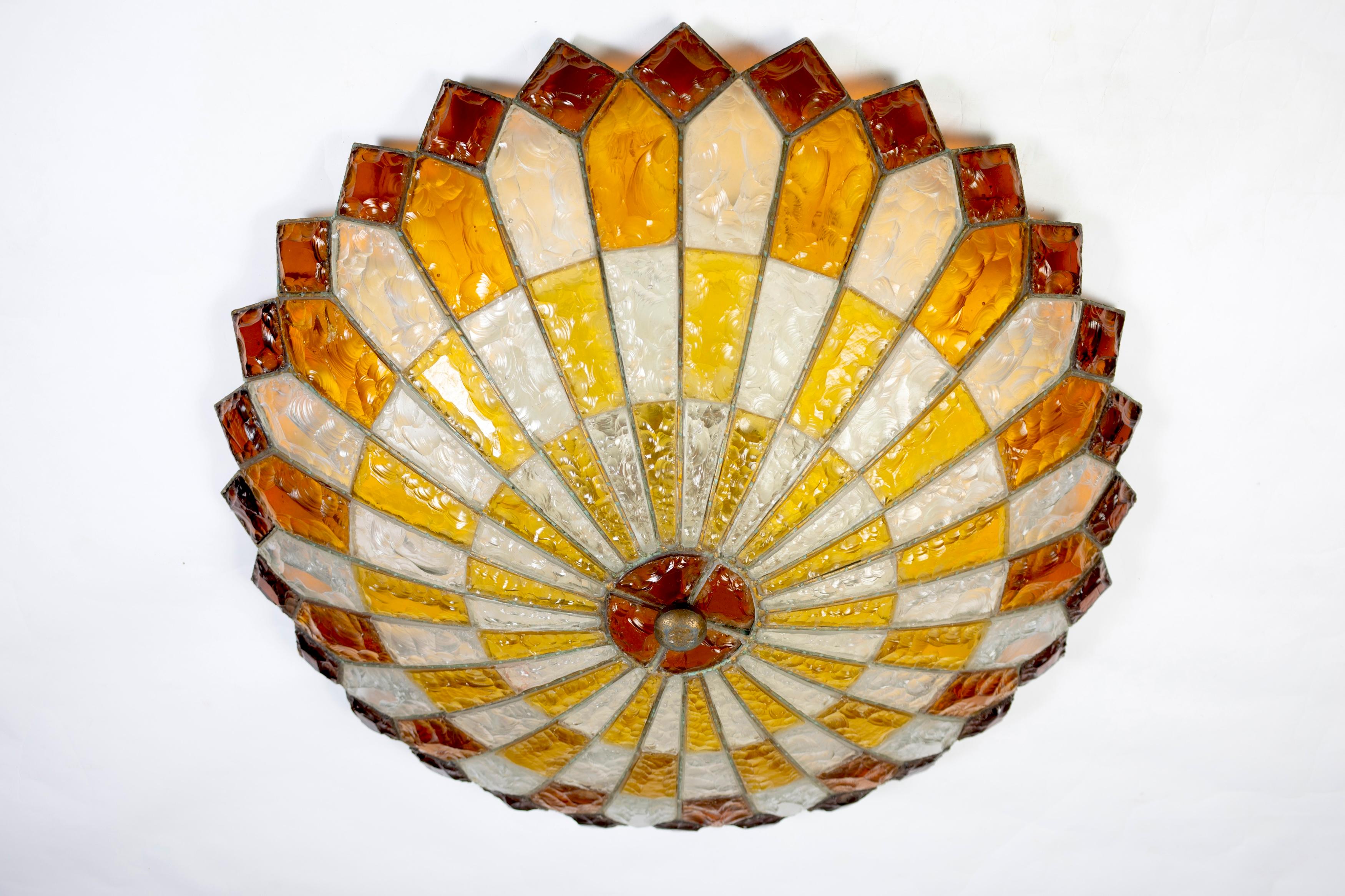 20th Century Italian Midcentury Iron and Multicolor Murano Glass Ceiling light or Flush Mount For Sale