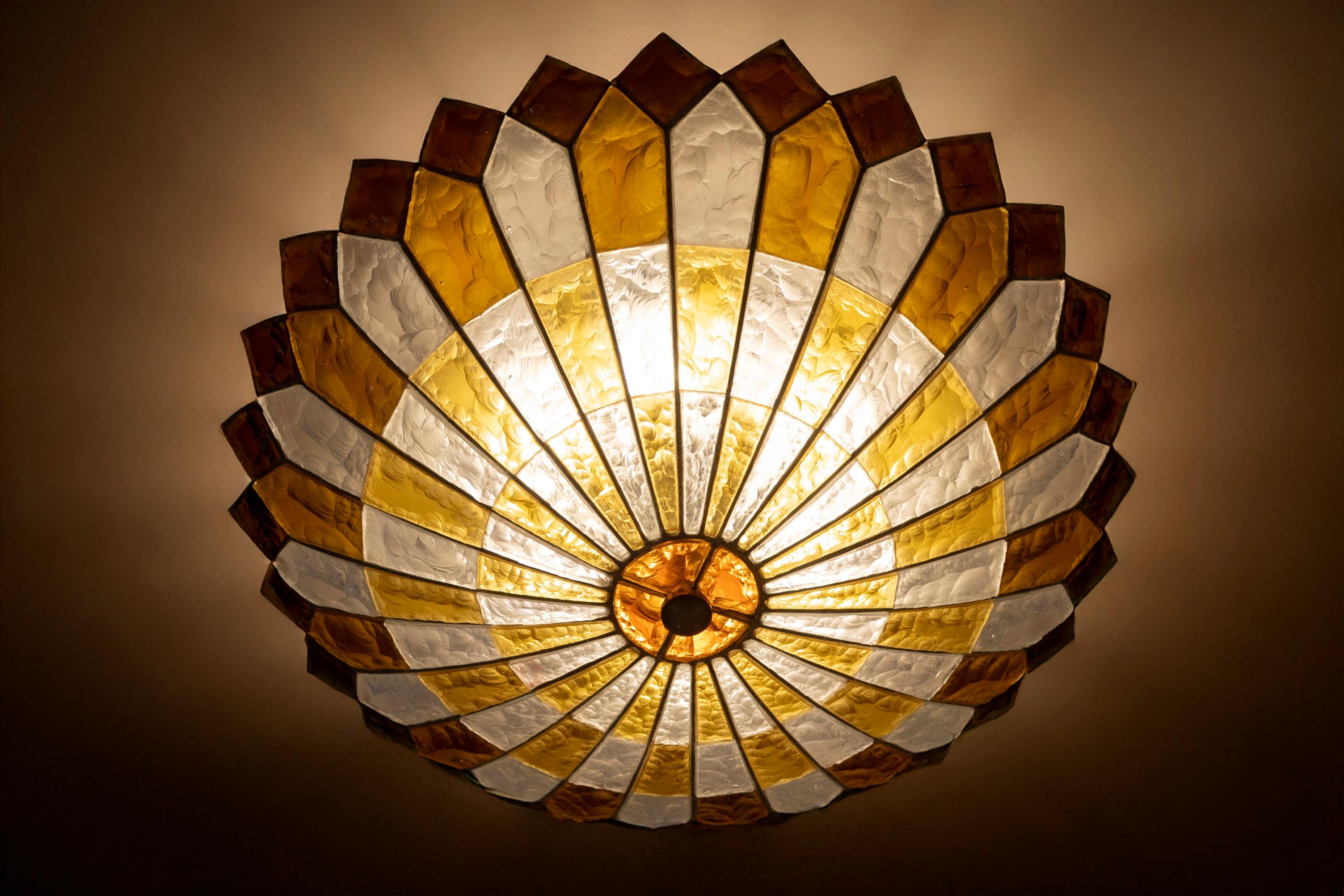 Italian Midcentury Iron and Multicolor Murano Glass Ceiling light or Flush Mount For Sale 1