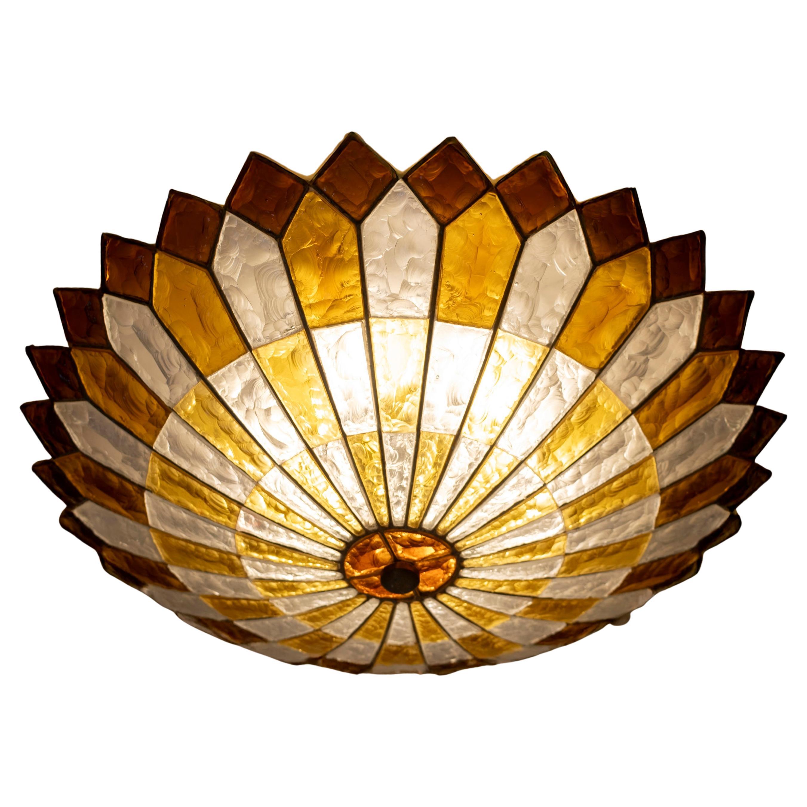 Italian Midcentury Iron and Multicolor Murano Glass Ceiling light or Flush Mount For Sale 3