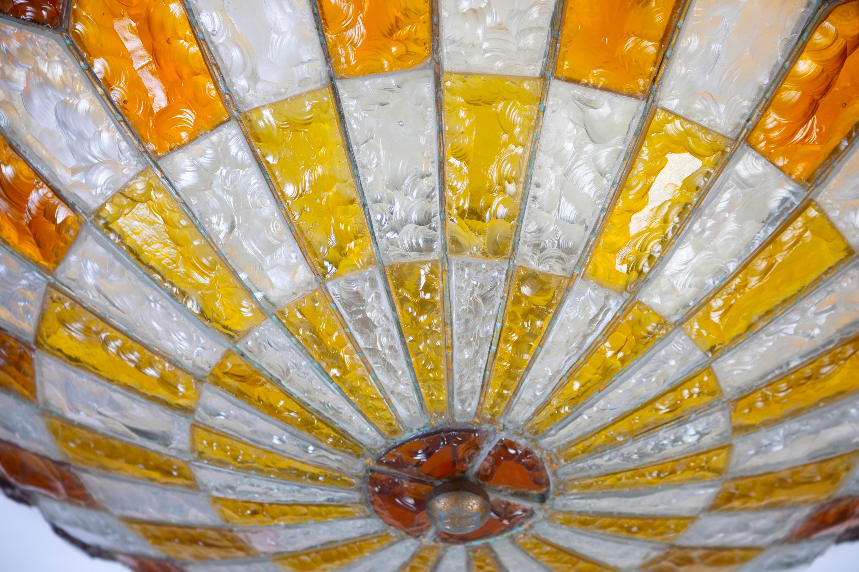 Italian Midcentury Iron and Multicolor Murano Glass Ceiling light or Flush Mount For Sale 4