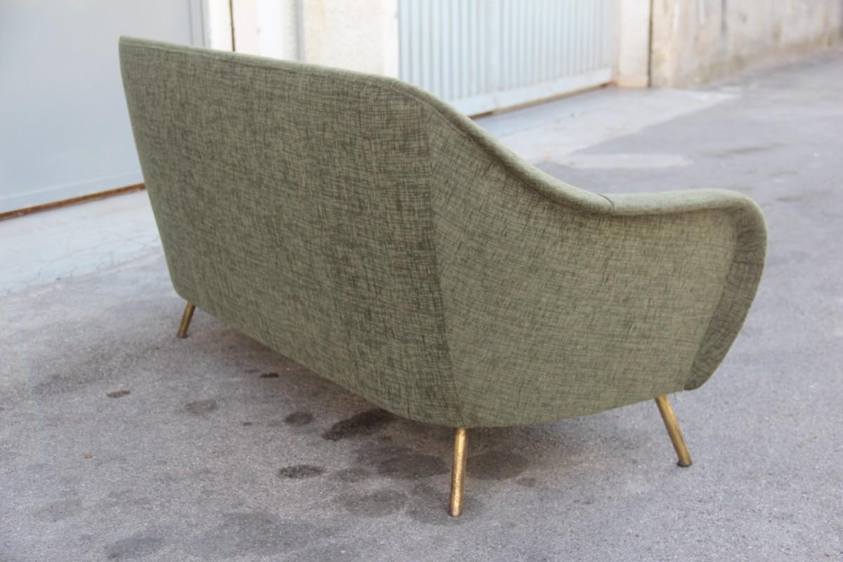 Italian Midcentury Italian Sofa Green Color Brass Feet 1950s Velvet Fabric 7