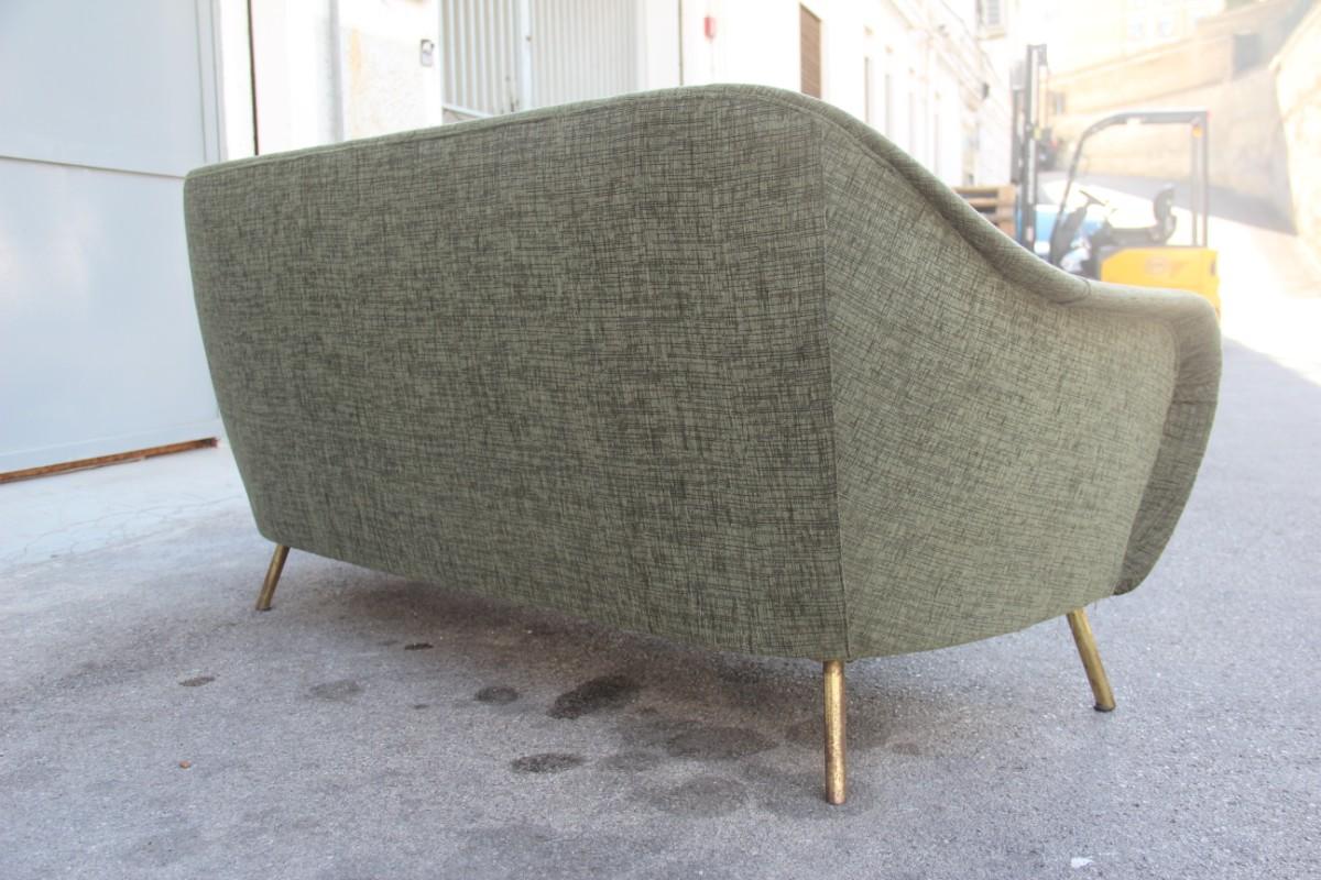 Italian Midcentury Italian Sofa Green Color Brass Feet 1950s Velvet Fabric 8